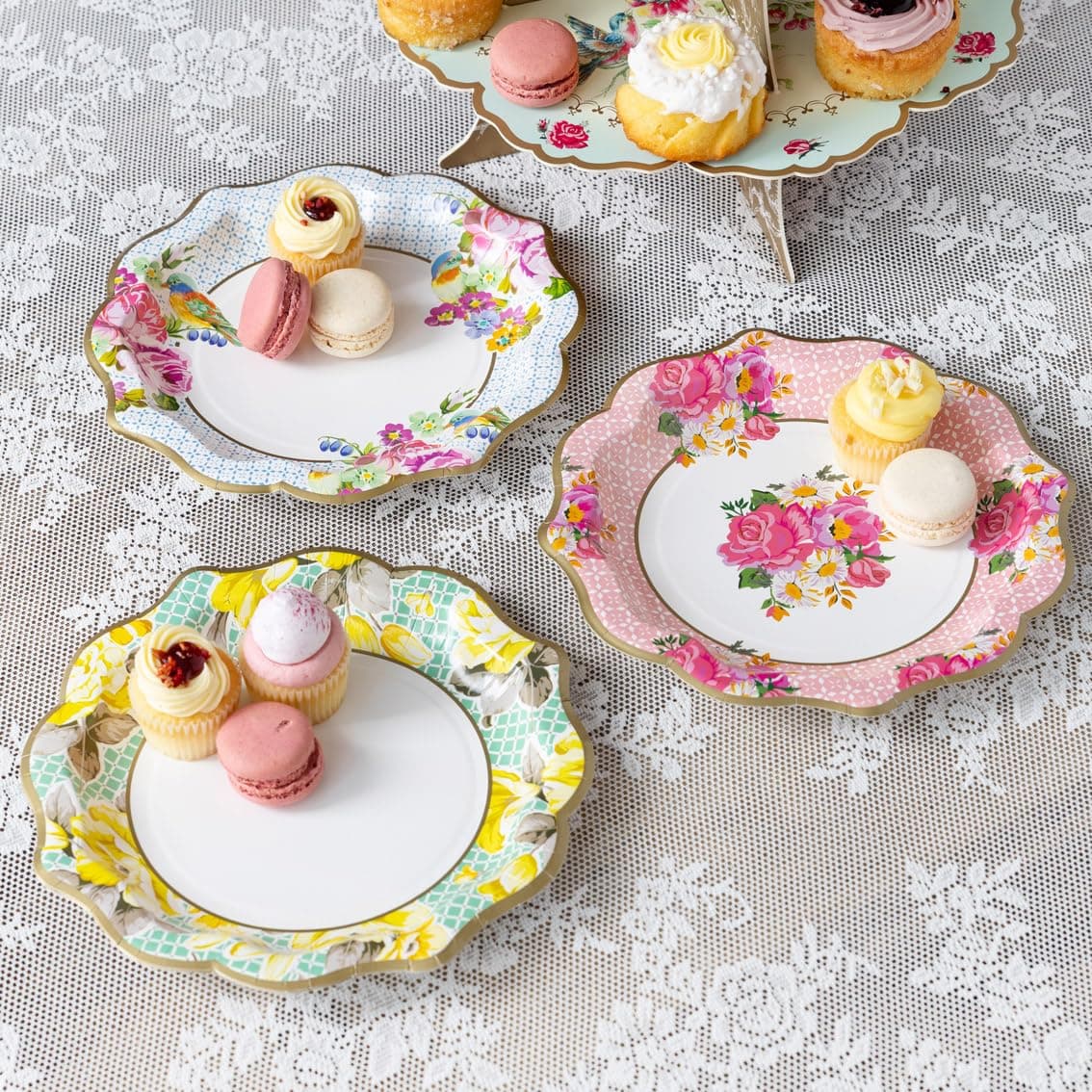 Talking Tables Pretty Vintage Floral Paper Plates Afternoon Tea Mothers Days Table Party Decorations for Birthday Baby Shower, Wedding and Anniversary, Pastel Pink, 8.5" Pack of 24
