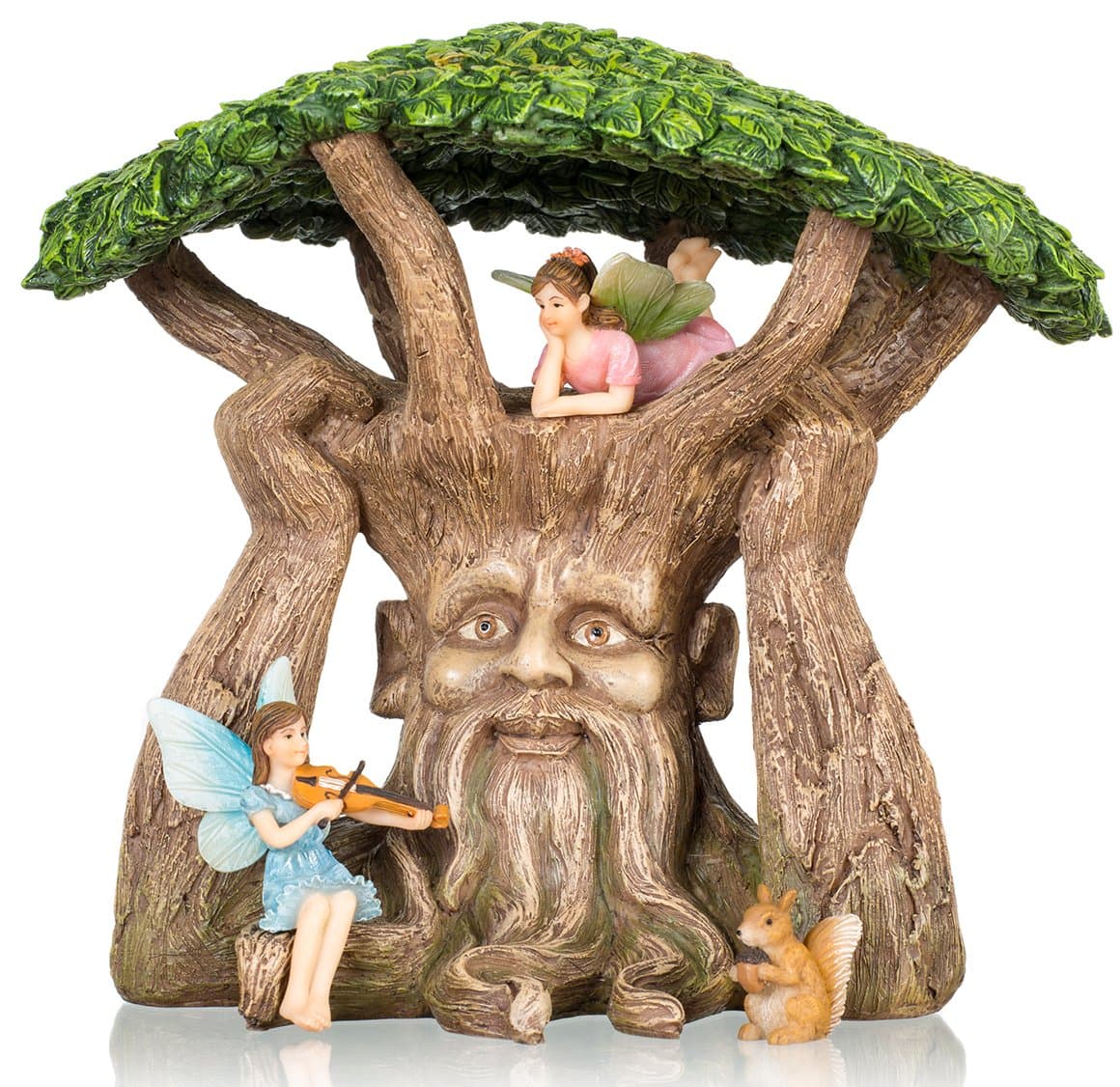Fairy Garden Ancient Tree Kit - Miniature Hand Painted Figurine Statues with Accessories - Set of 4pcs for Your House or Lawn Decor