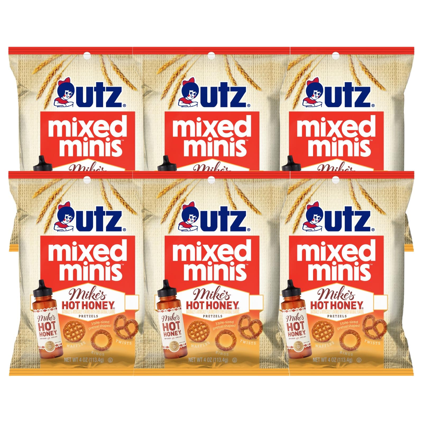UtzMixed Minis Pretzels, Mike's Hot Honey 4 oz. (Pack of 6)
