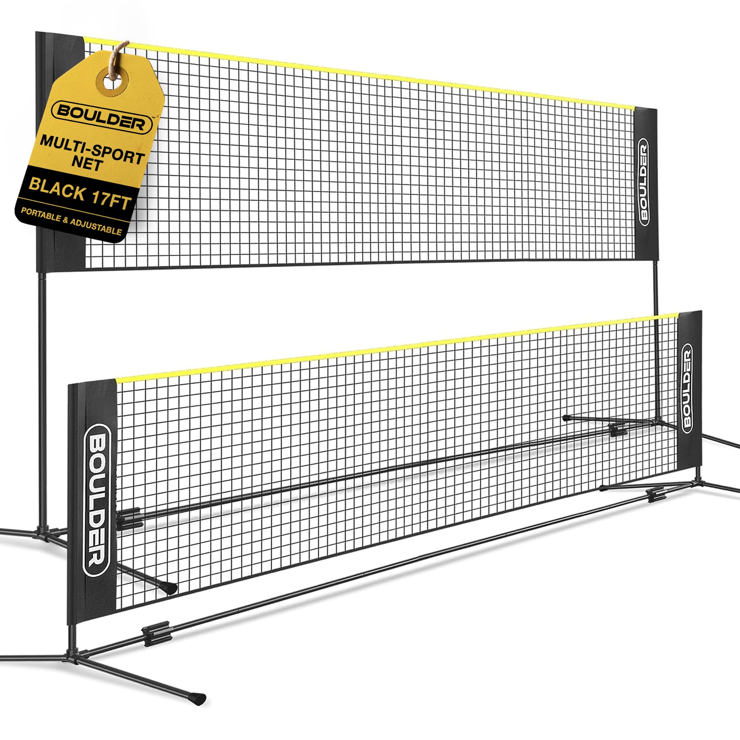 Portable Badminton Pickleball Net - Foldable/Extendable Poles for Multiple Sports Heights (UP to 5 ft) - Ideal for Tennis, Pickleball, Soccer Tennis - Easy Setup