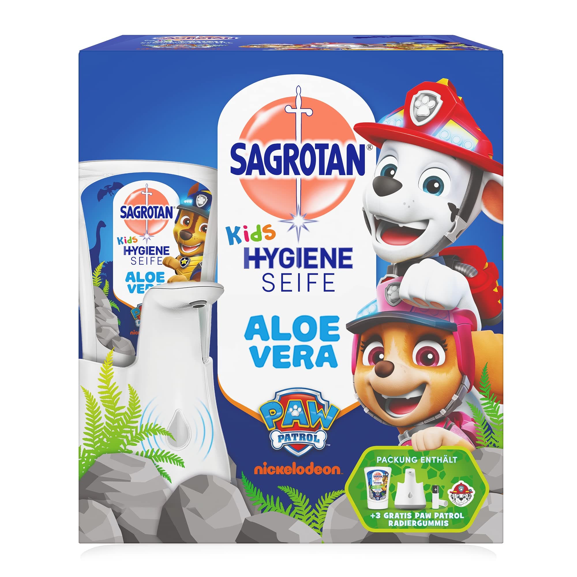 Sagrotan No-Touch Kids’ Automatic Soap Dispenser - Incl. Sagrotan Aloe Vera Explorer Power Refill and Sticker - Taming Dragons Made Easy Edition - 1 x 250ml Liquid Soap