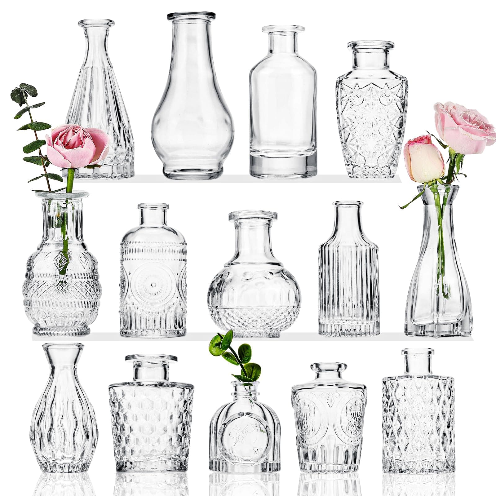 Fixwal Glass Bud Vases,Vases for Centerpieces, Set of 14, Small Vases for Centerpieces, Vase for Flowers in Bulk for Rustic Wedding Home Table Decorations Clear