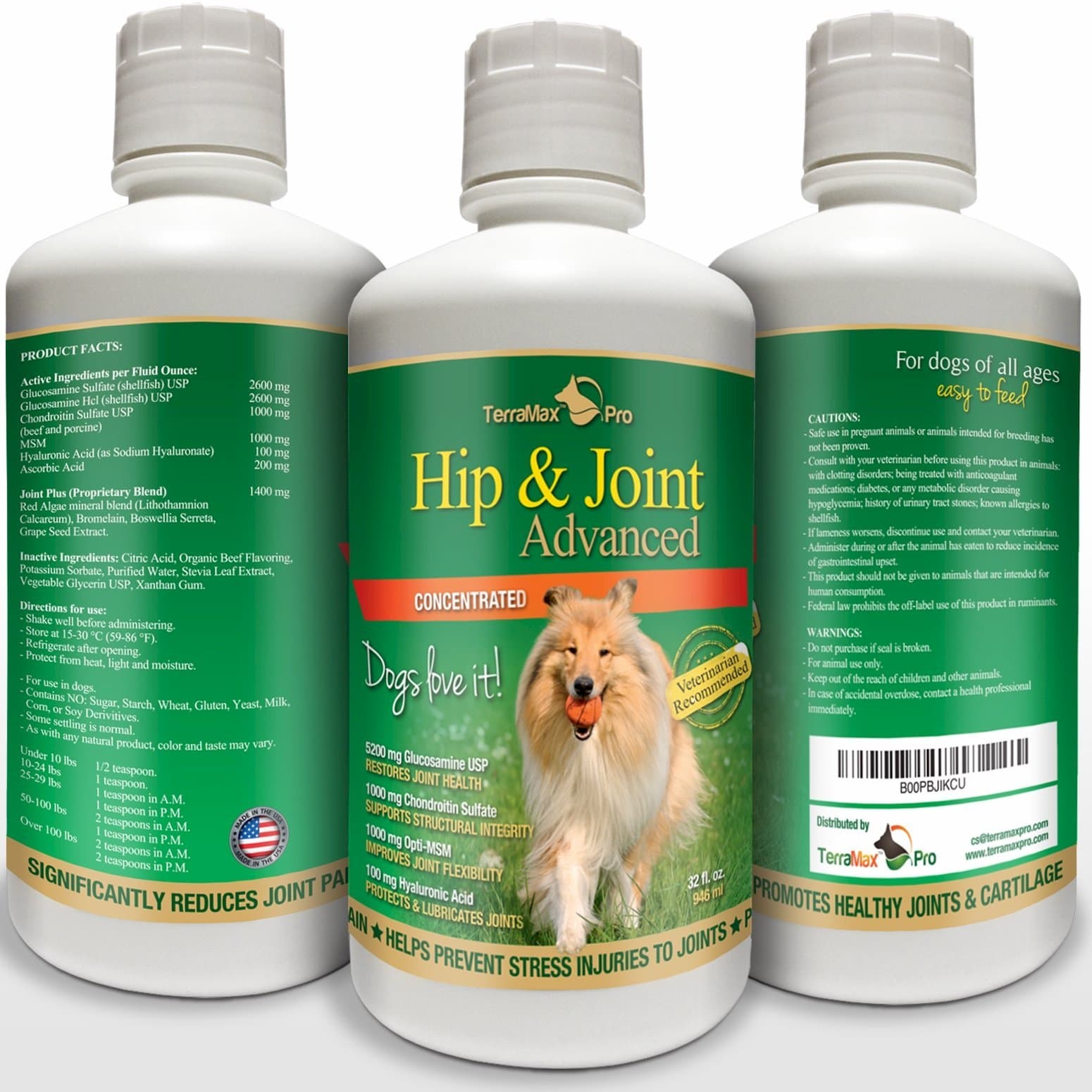 Concentrated Liquid Glucosamine for Dogs - Advanced Hip and Joint Supplement w/Chondroitin, MSM, Hyaluronic Acid - Safe Natural Arthritis Pain Relief for Dogs - Made in USA - 32oz