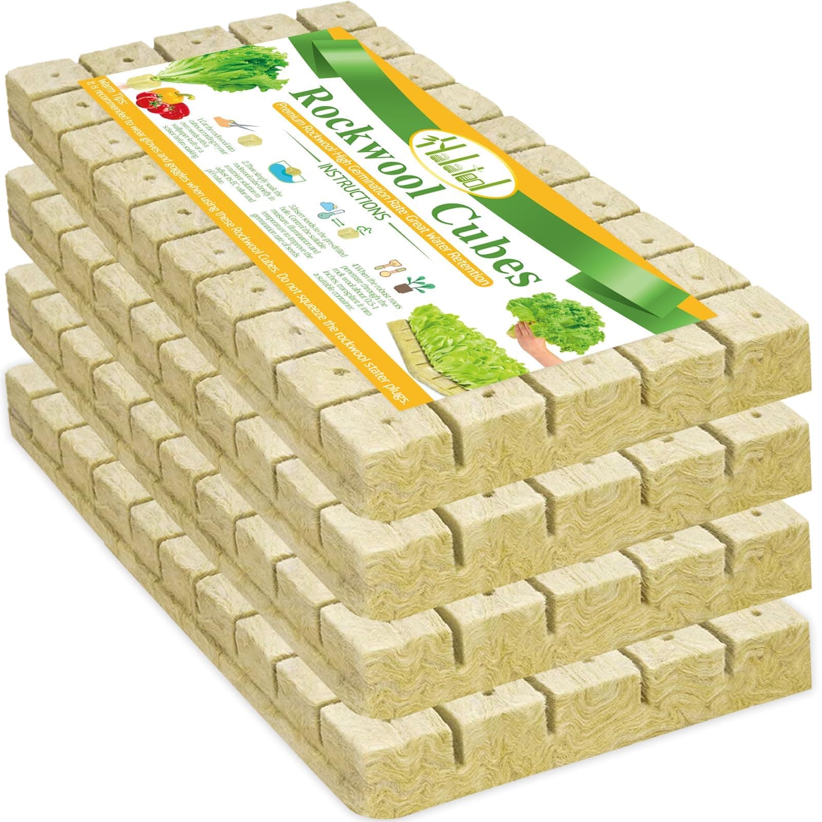 Halatool 1 Inch Rockwool Cubes Garden Rock Wool Stonewool Grow Cubes Starter Plugs for Hydroponics Soilless Cultivation Clone Plants Germination Start (4 Sheets, 200 Plugs in Total)
