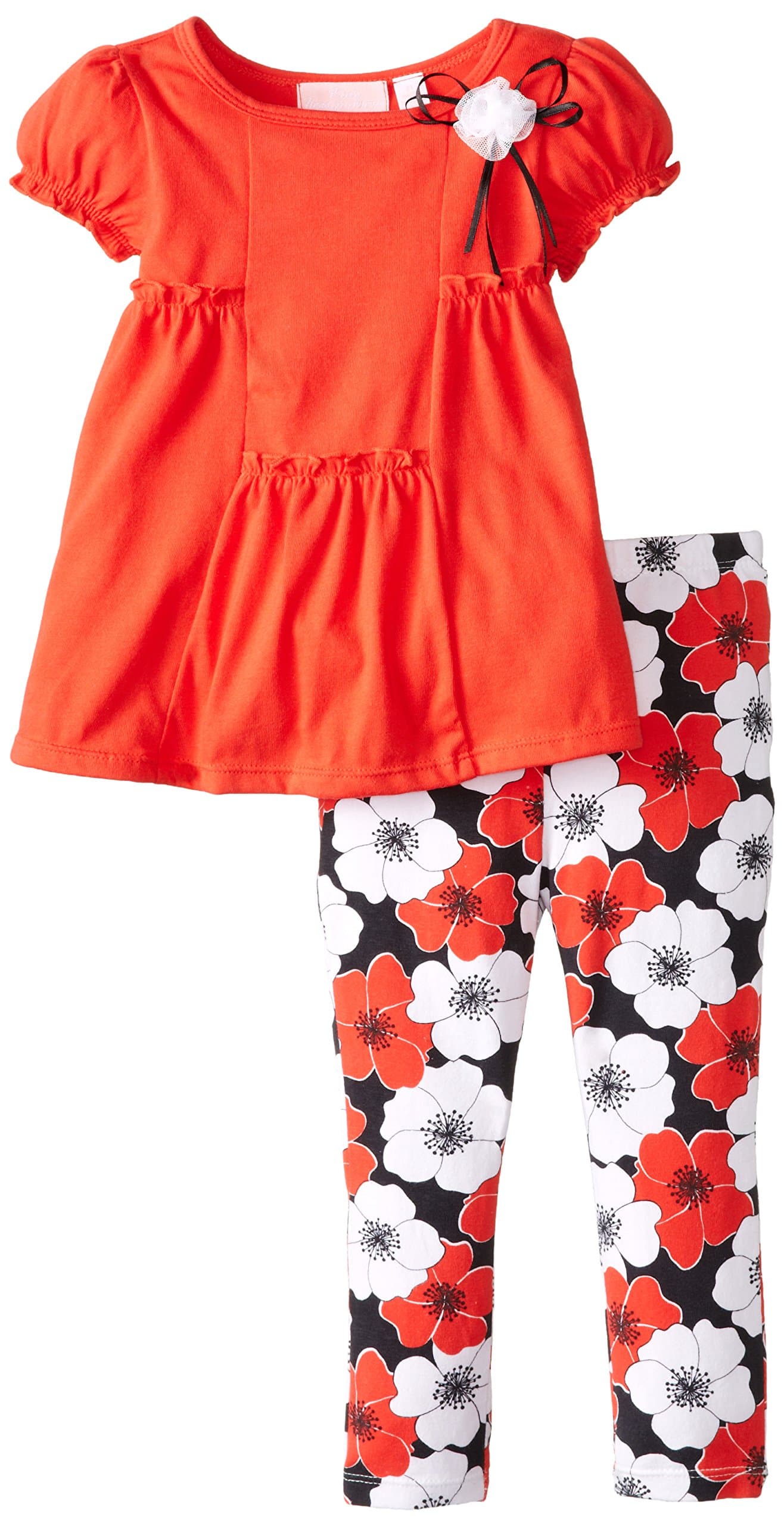 Kids Headquarters Girls' Red Tunic with Flower Print Leggings