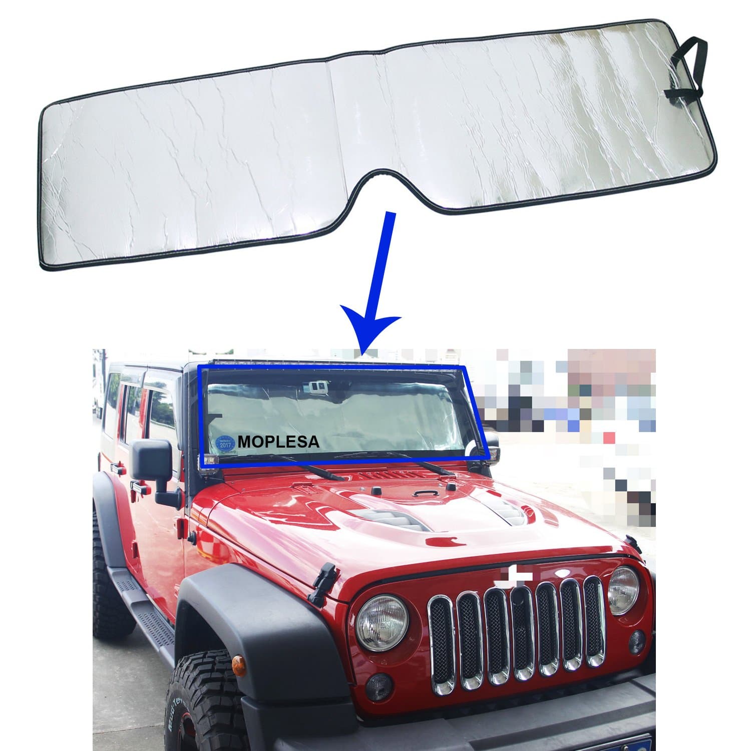 MOPLESA Front Windshield Sunshade for Jeep Wrangler 2007-2016 Sun Visor Shading Mat