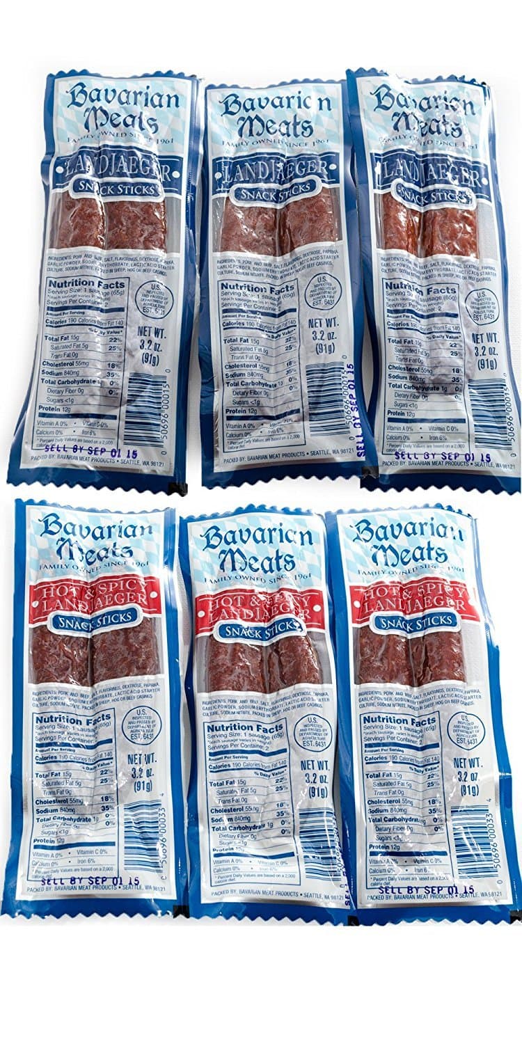 Bavarian Meats Landjaeger German Sausage Spicy and Regular Variety 6 - 2 packs