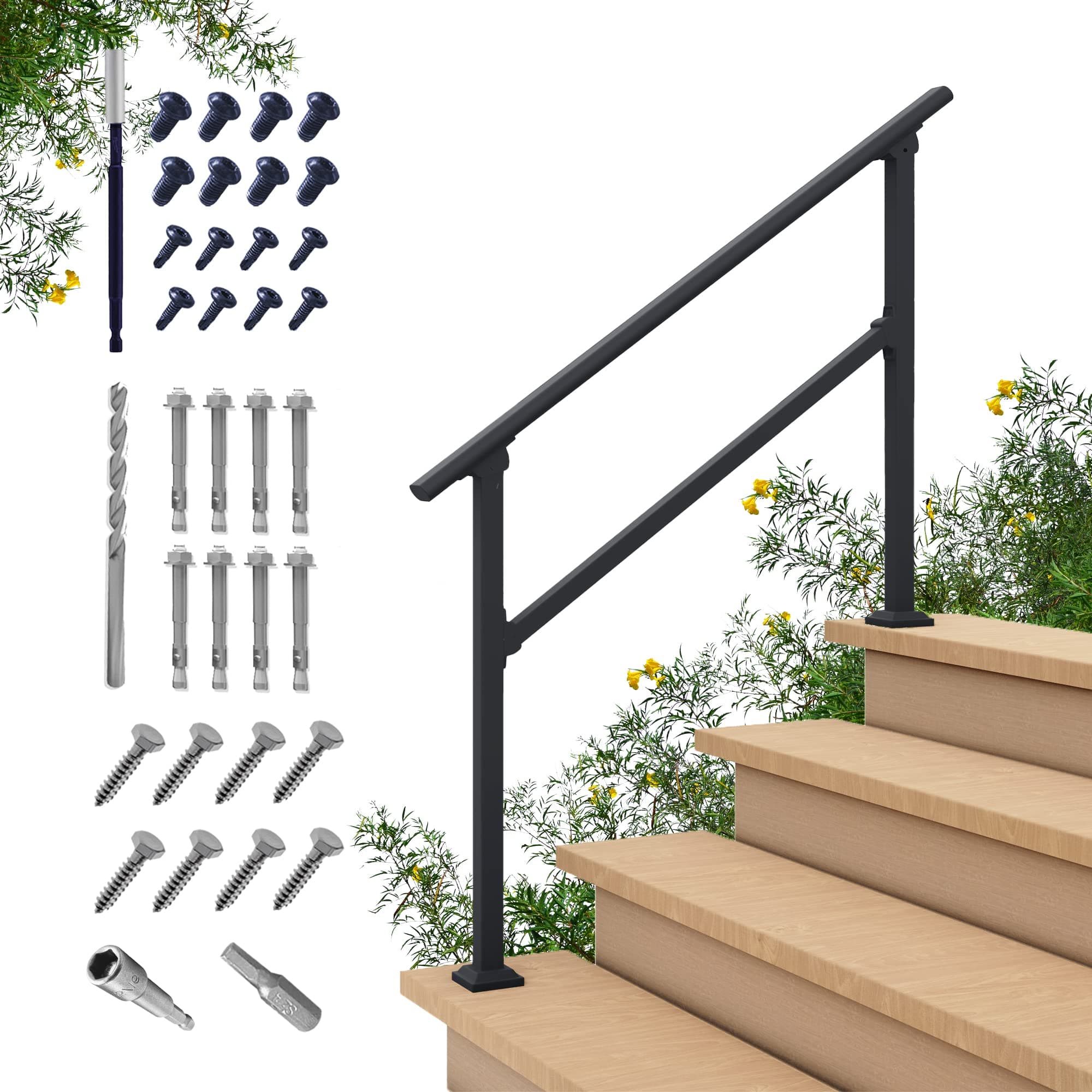 CHR Fence & Rail Handrail for Outdoor Steps, 4 Step Handrail & Indoor Stair Railing Kit, Handrail for Outdoor Steps, Elderly Handrail for Porch Handrail & Deck Handrail, 3-4 Step Handrail