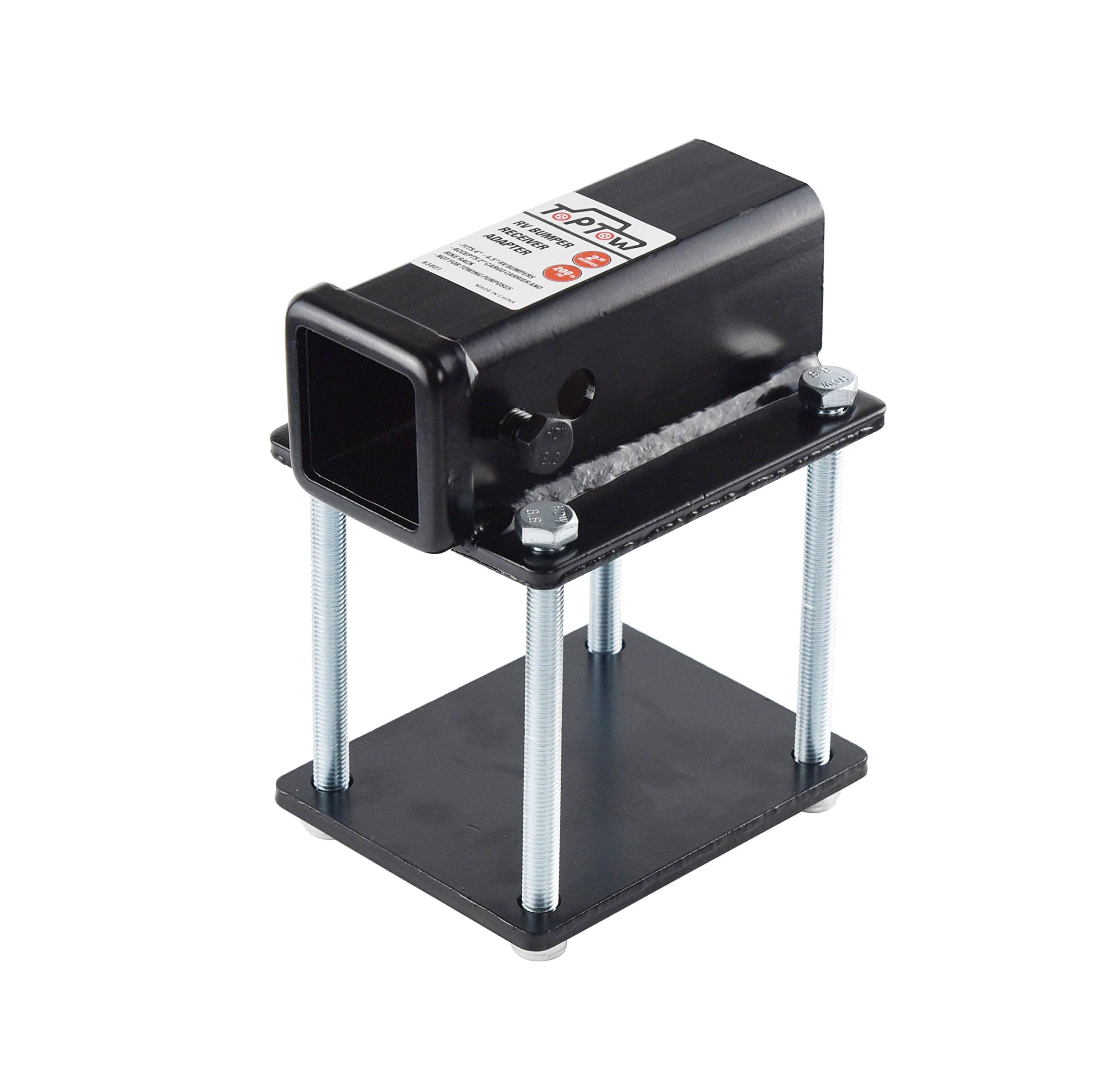 TOPTOW RV Bumper Hitch Receiver 63801 for 4 inch to 4.5 inch Beams, 2 inch Receiver Opening, Fits for Bike Racks, Cargo Carriers Camper-on