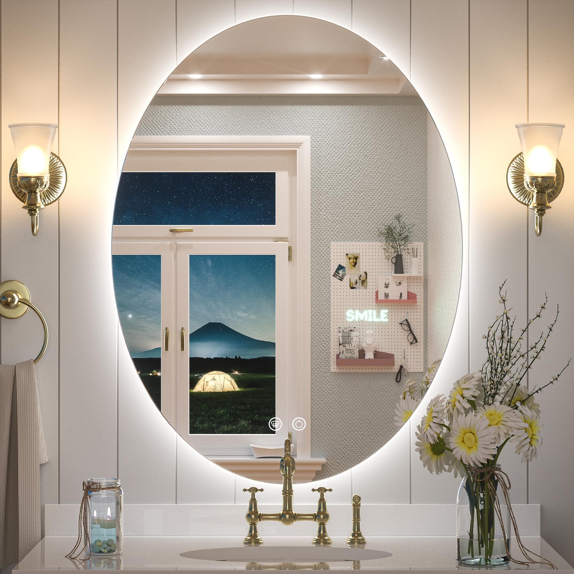 Keonjinn 24 x 32 Inch LED Oval Mirror Backlit Bathroom Mirror Dimmable Lighted Vanity Mirror Anti-Fog Wall Mounted Makeup Mirror with Lights