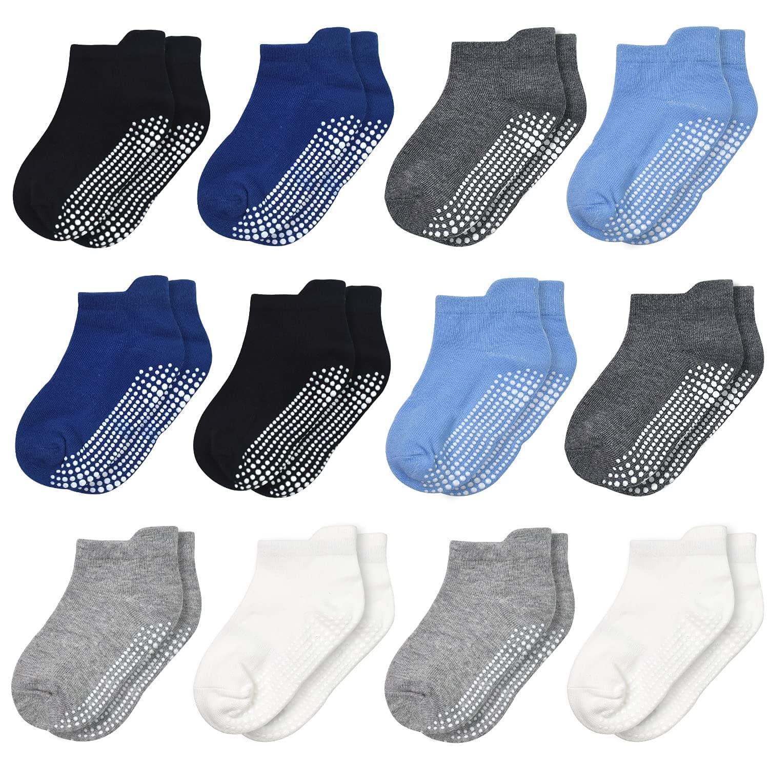 Toddler Socks 12 Pairs Non Slip Skid Ankle Socks For Boys Girls Grips Cotton Crew Socks For 1-3 Years Infants Baby Children