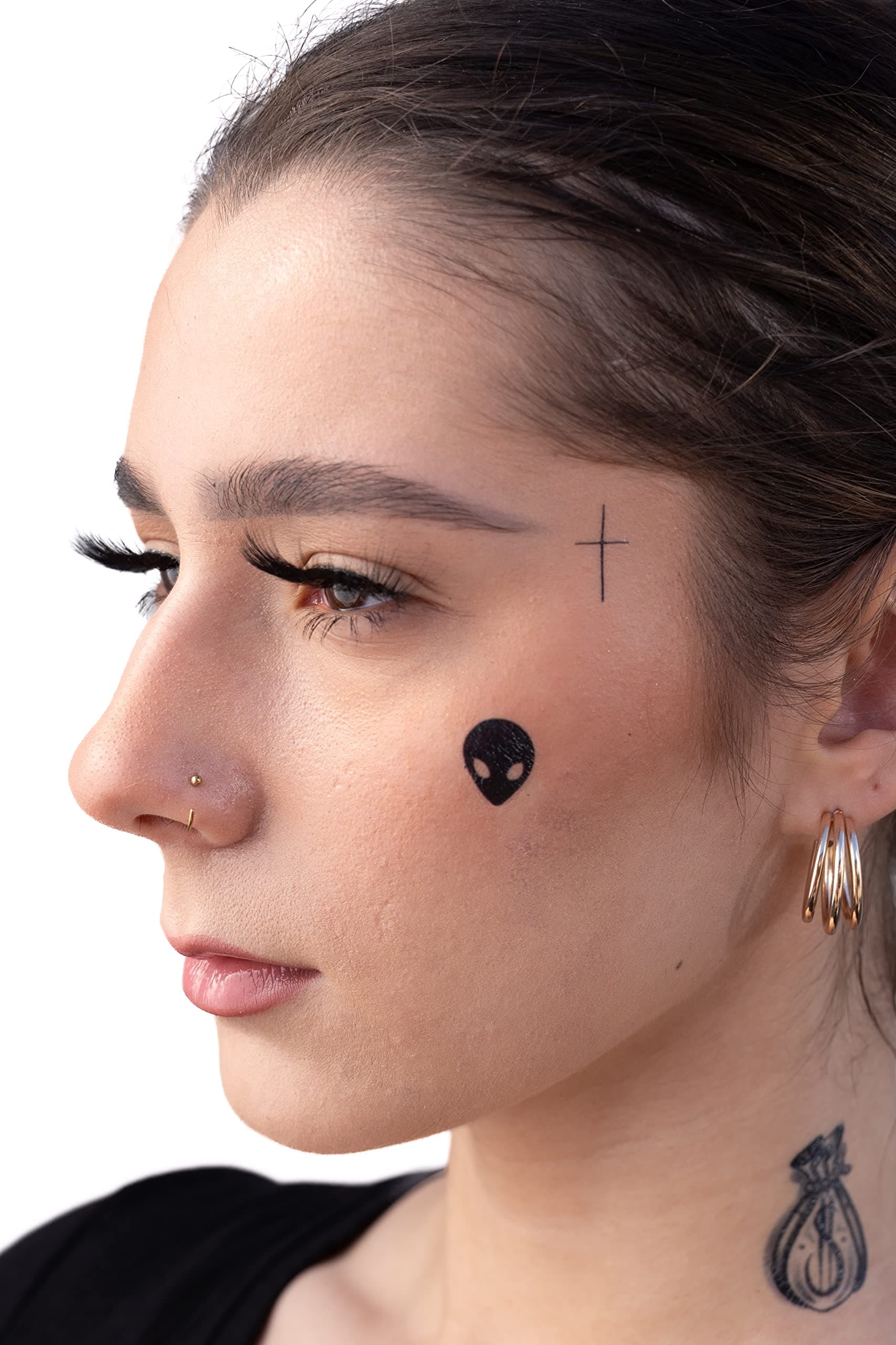 Thug Ink Temporary Tattoos – Volume III – 8-Piece Set | Alien Head, Money Bag, Compass & More | Face & Neck Water-Transfer Tattoos – Fake Ink for Parties, Pranks & More