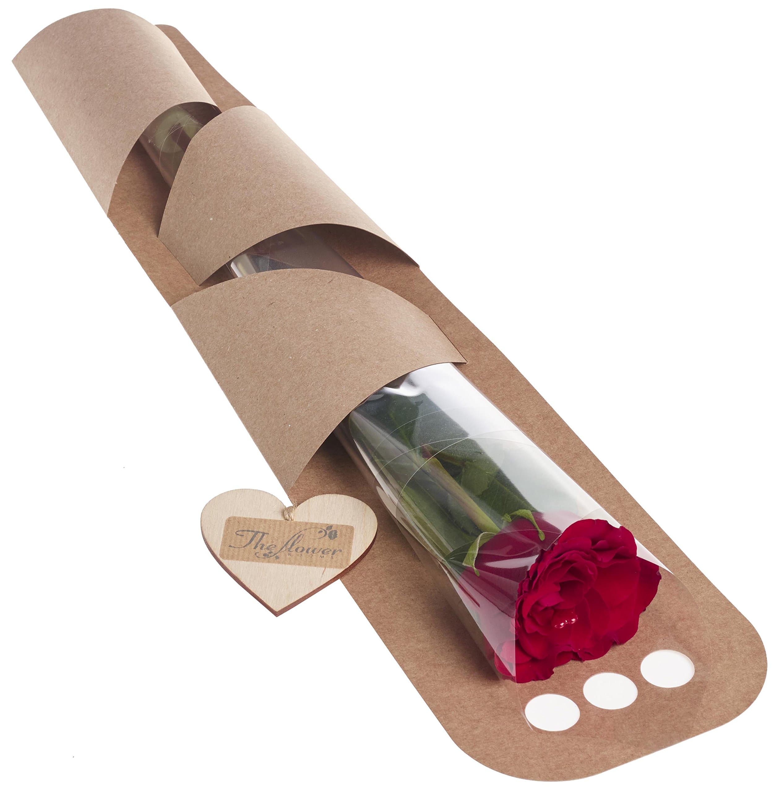 The Flower Rooms - Single Red Rose in Gift Wrap with Small Heart - Romance Gift - Gift for him - Gift for her - Single Rose Gift