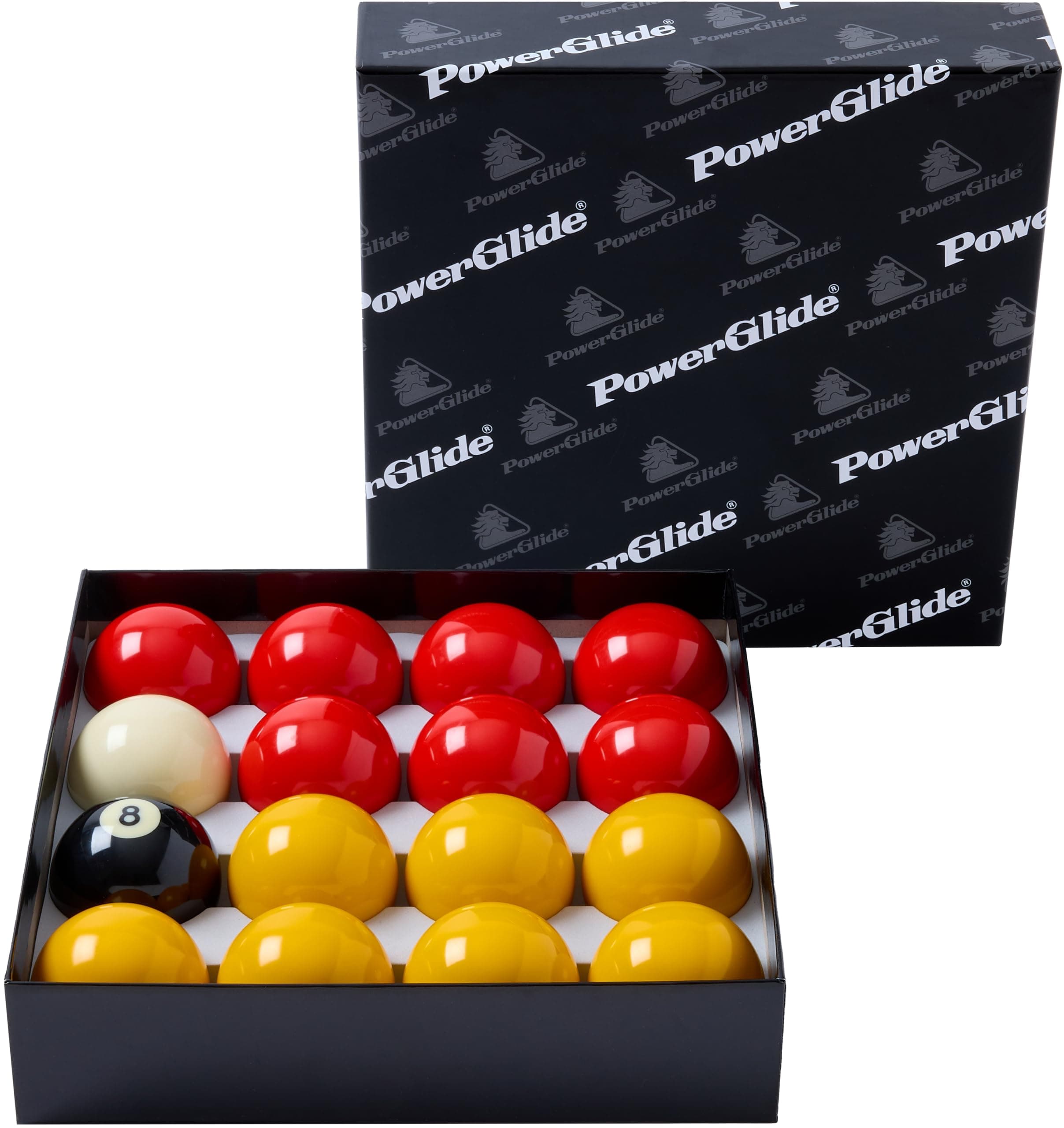 PowerGlide 16 Ball Pool Billiards Set | Reds and Yellows | Tournament | 1 7/8", 2" or 2 1/4" Full Size | Boxed