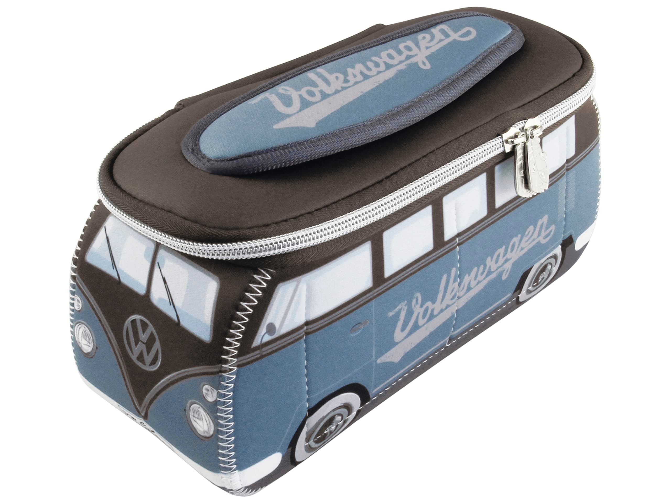 BRISAVW Collection - Volkswagen Neoprene Universal Makeup Cosmetics Toiletry Travel Pharmacy Bag in T1 Bus Design (Petrol/Brown) (Large (11.8 x 5.5 x 4.7 inches))