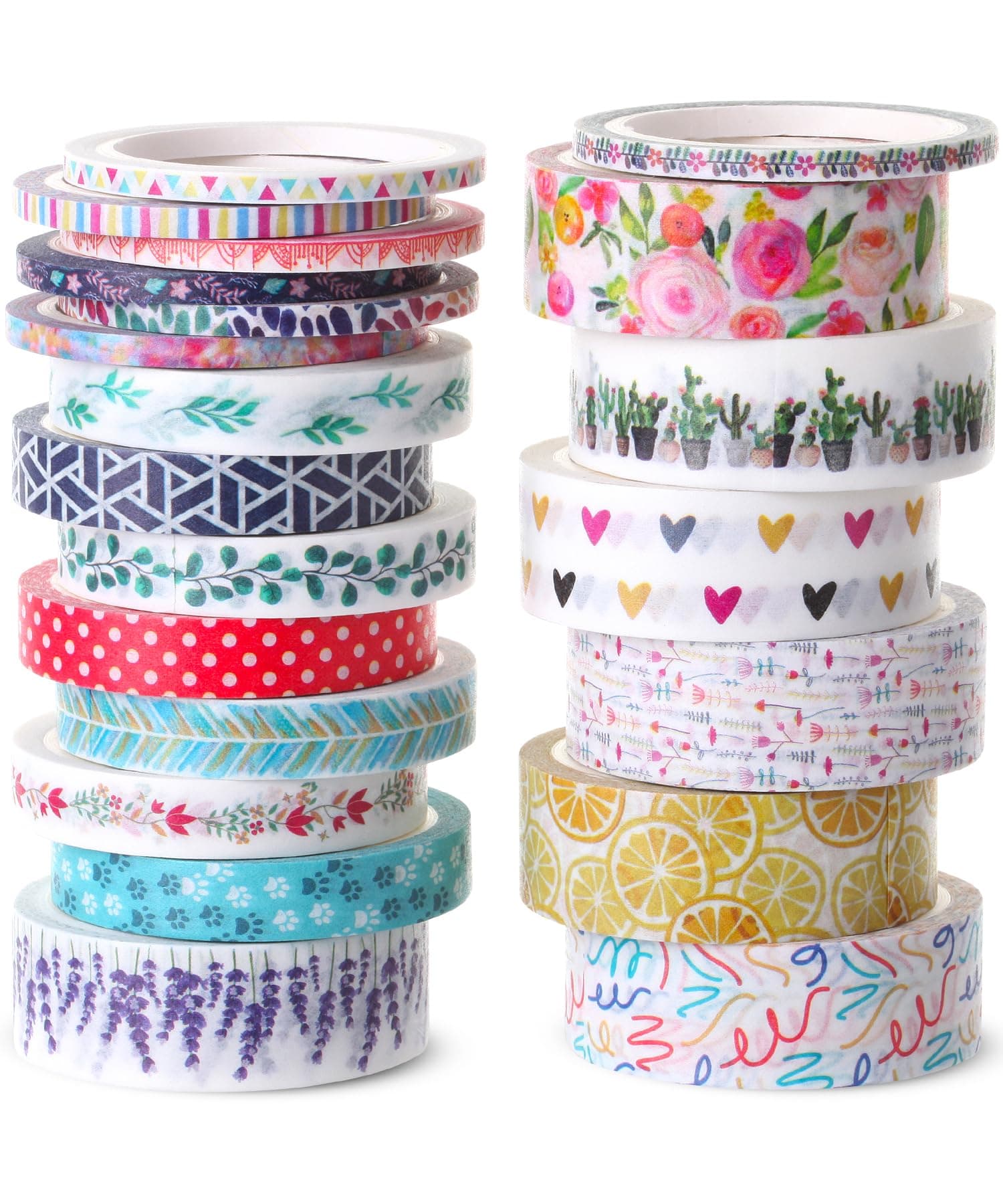 Washi Tape Set, 21 Rolls, Assorted Sizes, Floral Washi Tape for Journaling