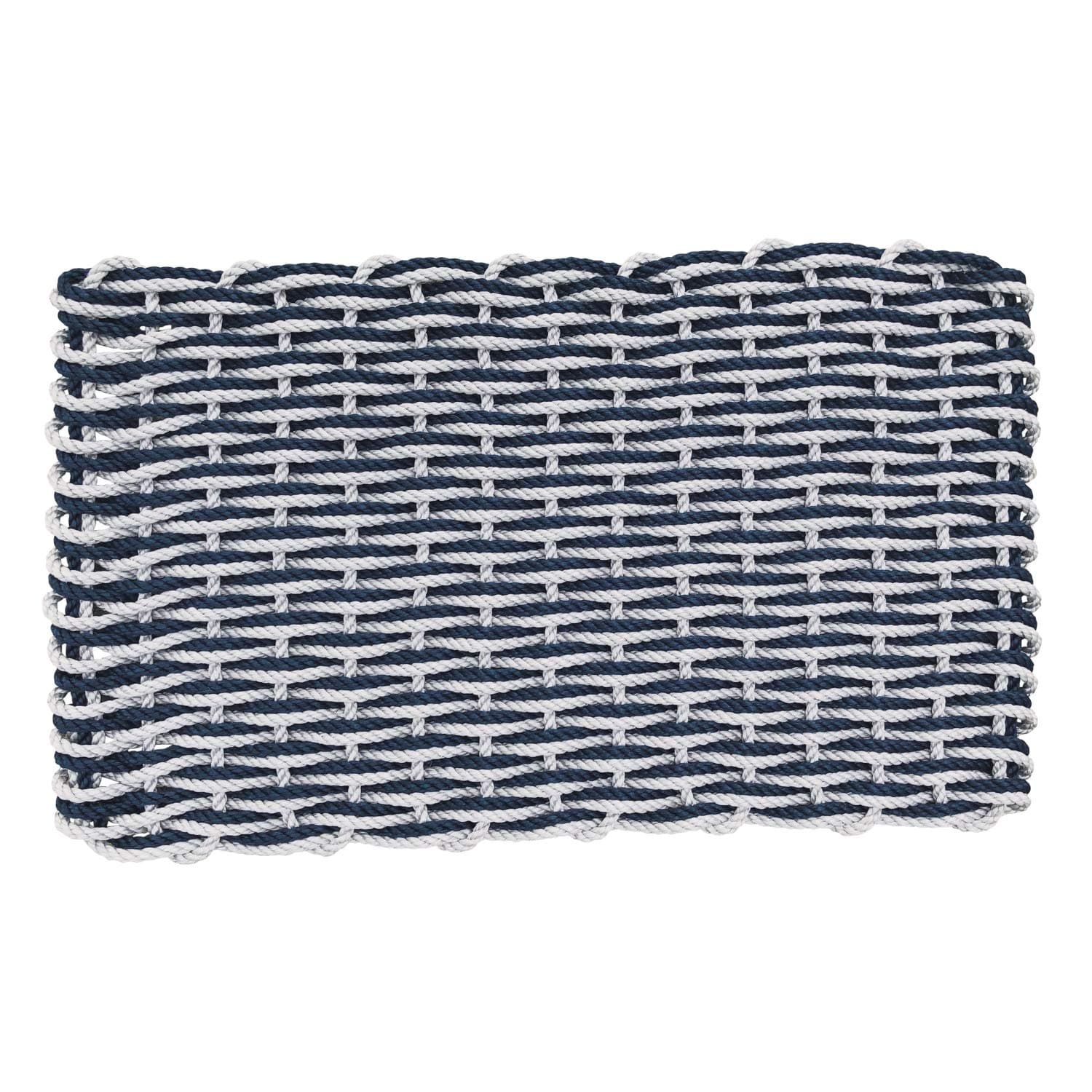 ColorWave Nautical Rope Doormat, Handwoven Reversible Lobster Rope Mat (18 x 30 x 1.25, Navy Blue and Cape Gray)