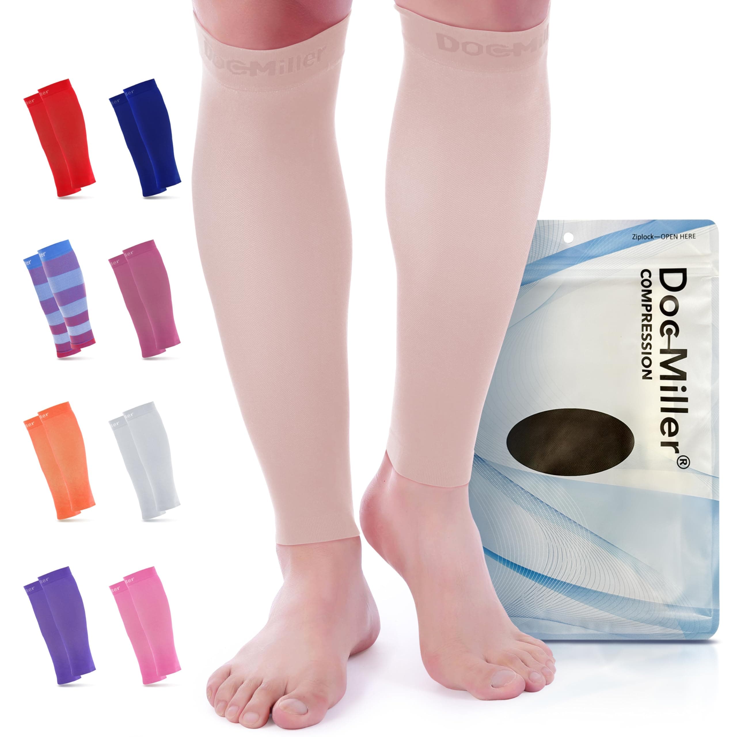 Doc Miller Compression Calf Sleeve for Men & Women – 20-30mmHg Graduated Support for Running, Shin Splints, Calf Strain – Knee High, Small to 6XL Plus Size