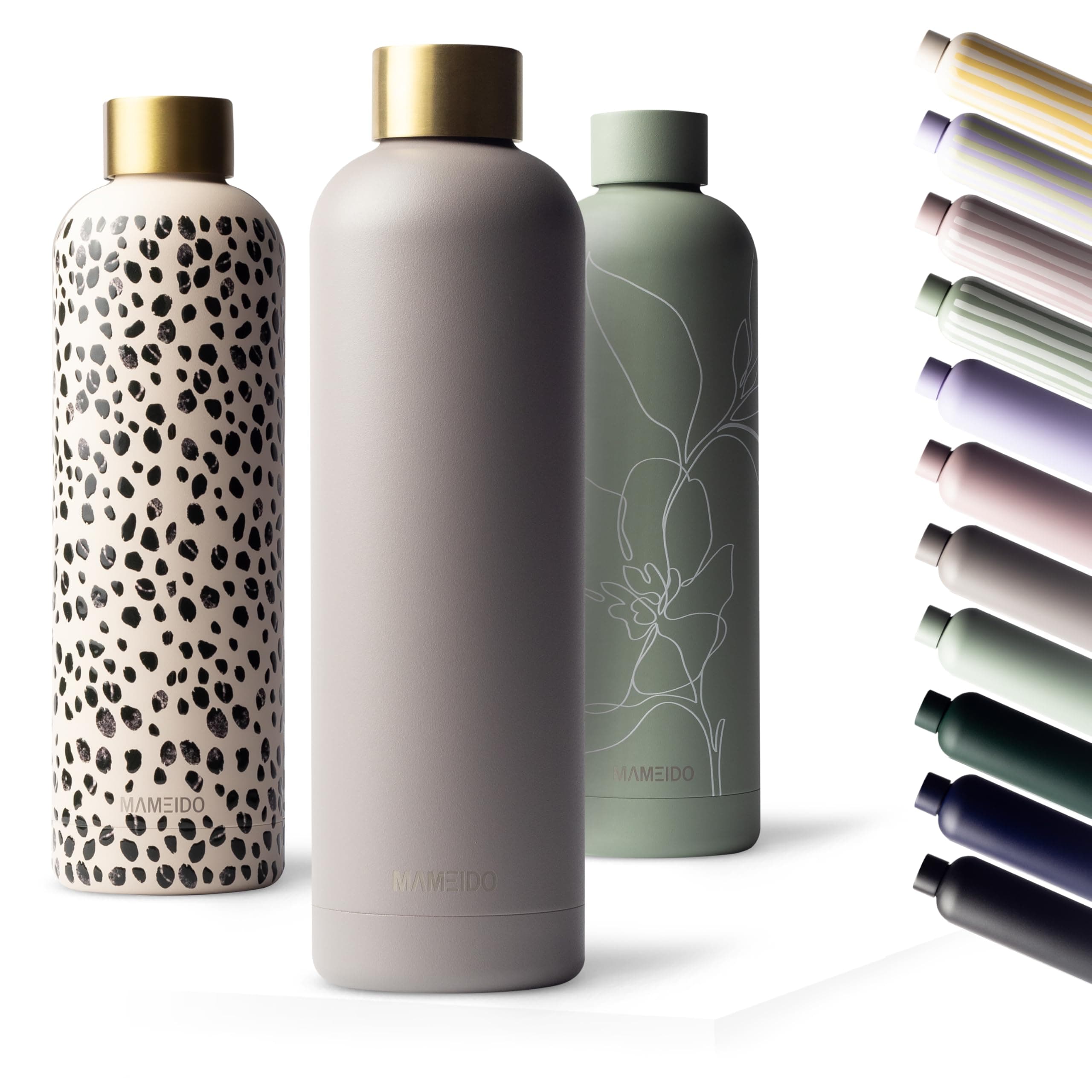 Insulated Water Bottle 1 l, Leak-Proof 18/8 Stainless Steel Thermo Flask, Suitable for Carbonated Drinks, BPA-Free (Taupe Grey Gold)