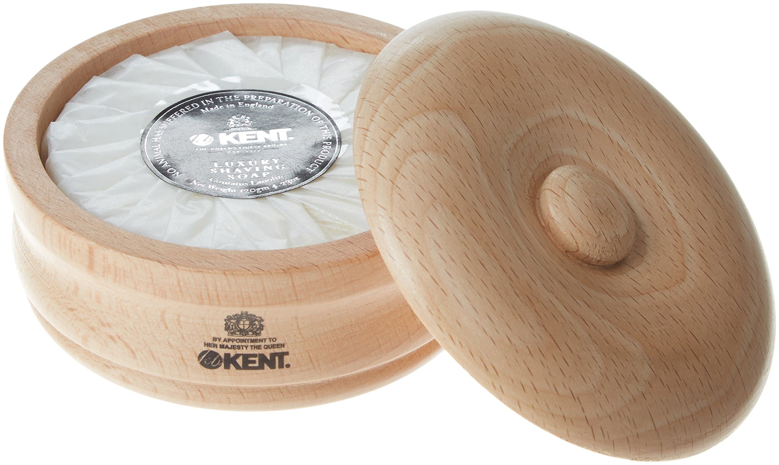 Kent SB1 Luxury Beechwood Shaving Soap Bowl With Soap - For Beard Lathering and Prepping