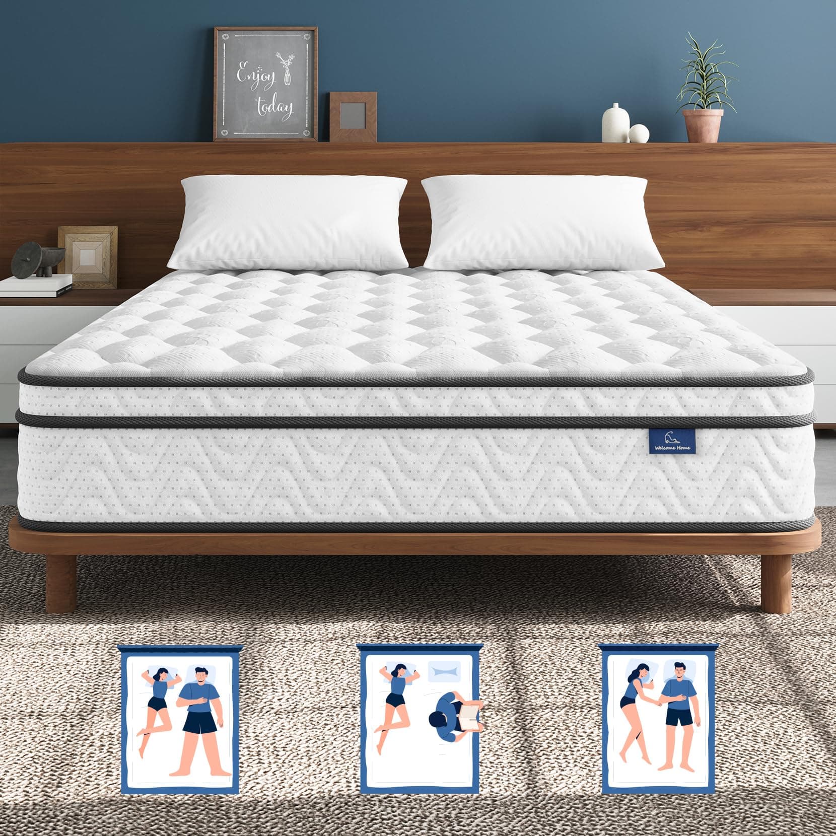 Vesgantti Queen Mattress 12 Inch, Fiberglass-Free | Cool Sleep Hybrid Mattress in a Box - Memory Foam & Pocket Springs, Ergonomic Design, Pressure Relief, Medium Firm Feel, 60"×80"×12"