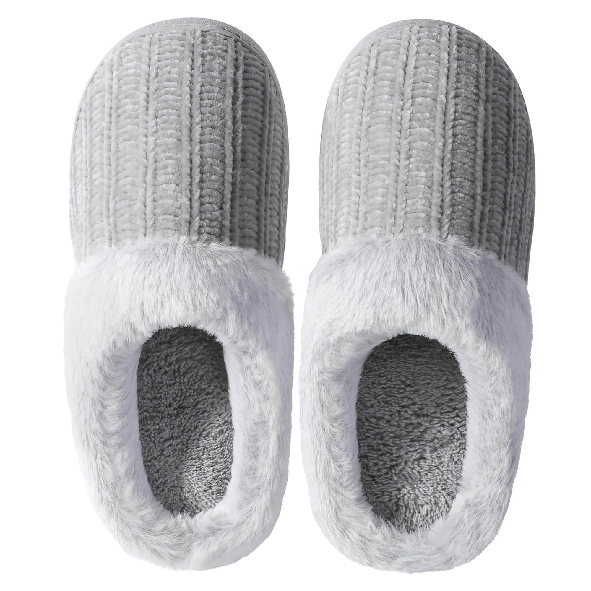 shoeslocker Women's Memory Foam Fuzzy Slippers Knit house shoe for Women Comfy Wool-Like Lined Slippers Indoor Outdoor
