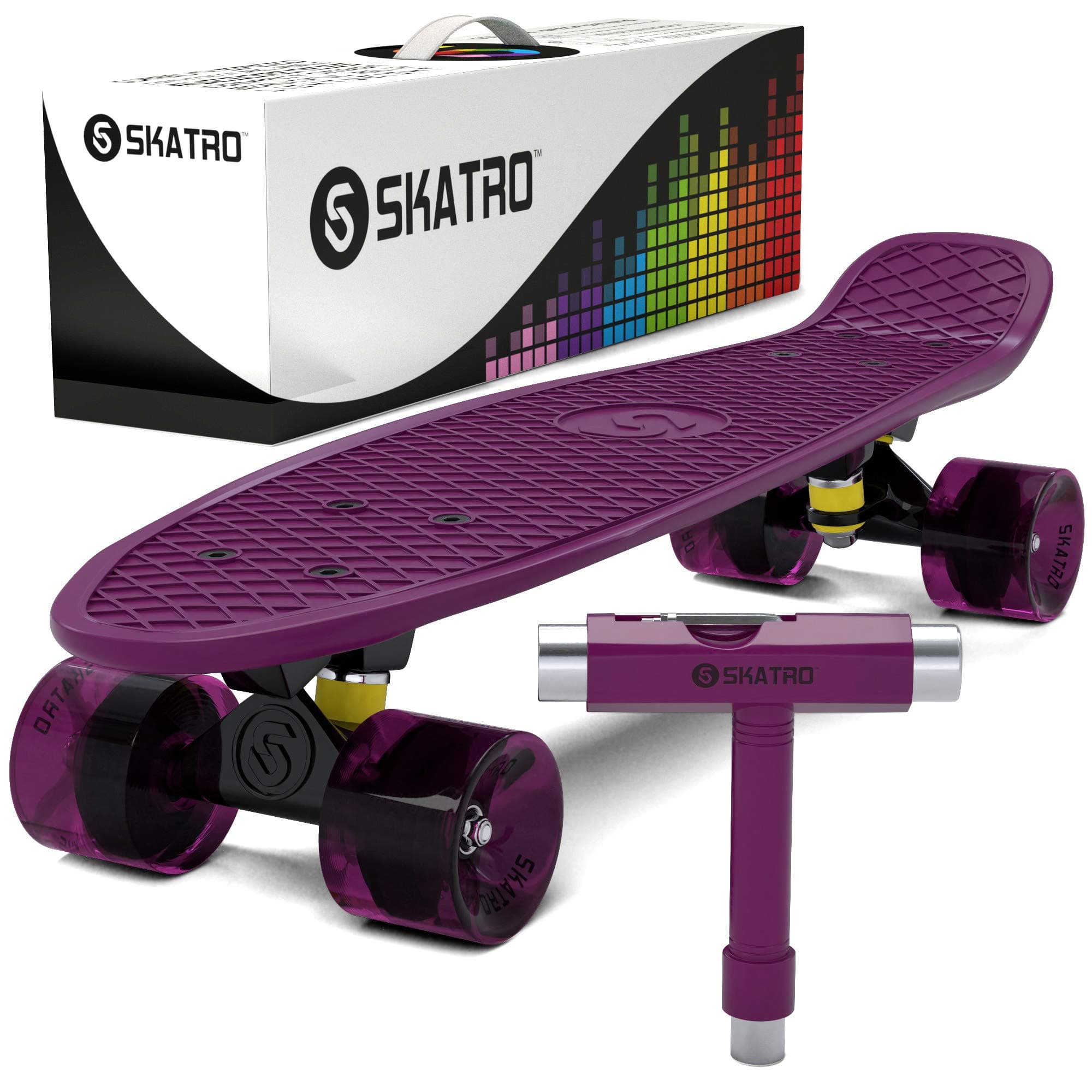 Skatro Mini Cruiser Skateboard. 22x6inch Retro Style Plastic Board Comes Complete