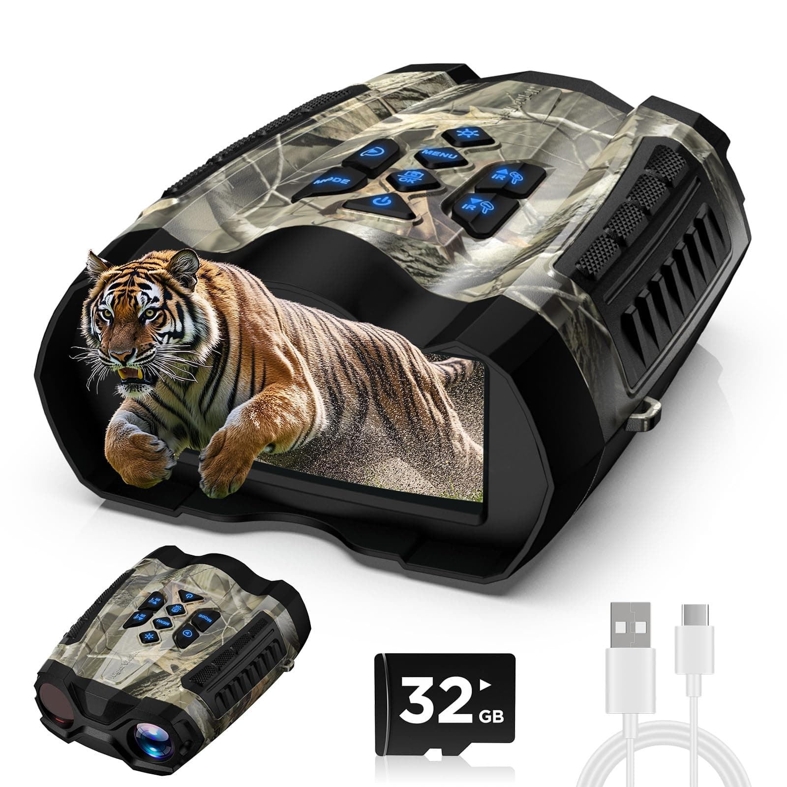 Night Vision Goggles, 4K Binoculars with Camera, 3.5" HD Display and 32GB TF Card, 9 Gear Night Vision, 16X Digital Zoom, 5000mAh Battery Nightvision