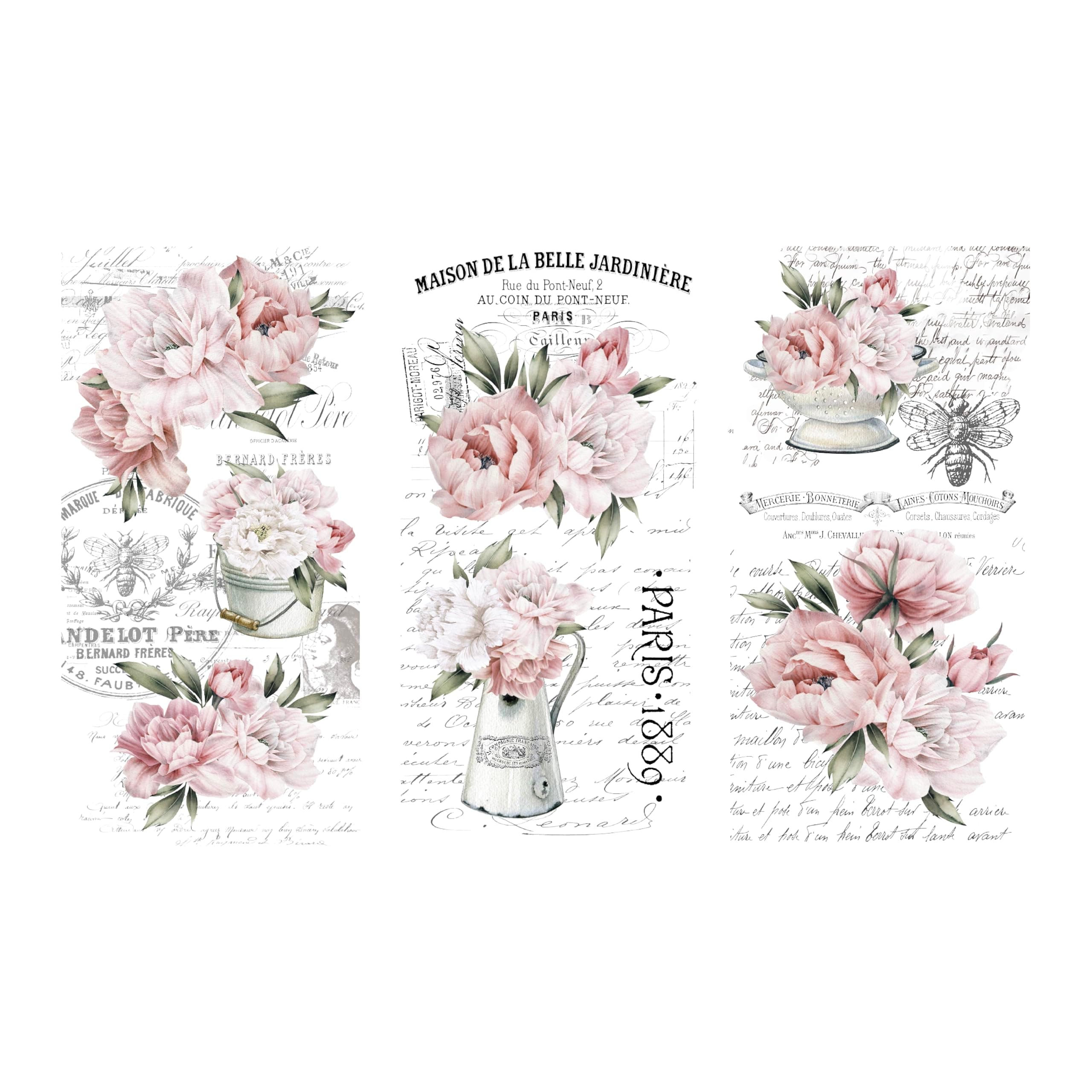 Rub on Transfers for Crafts and Furniture | 3 Design Sheets 6”x 12” | Home Decor Transfers | Furniture and Craft Decals | by (French Market Peonies)