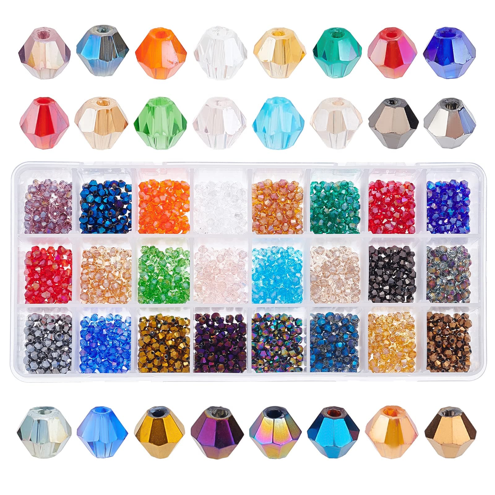 1680pcs 24 Colors 4mm Electroplate Glass Beads, Faceted Bicone Glass Crystal Beads for Bracelet Jewellery Making