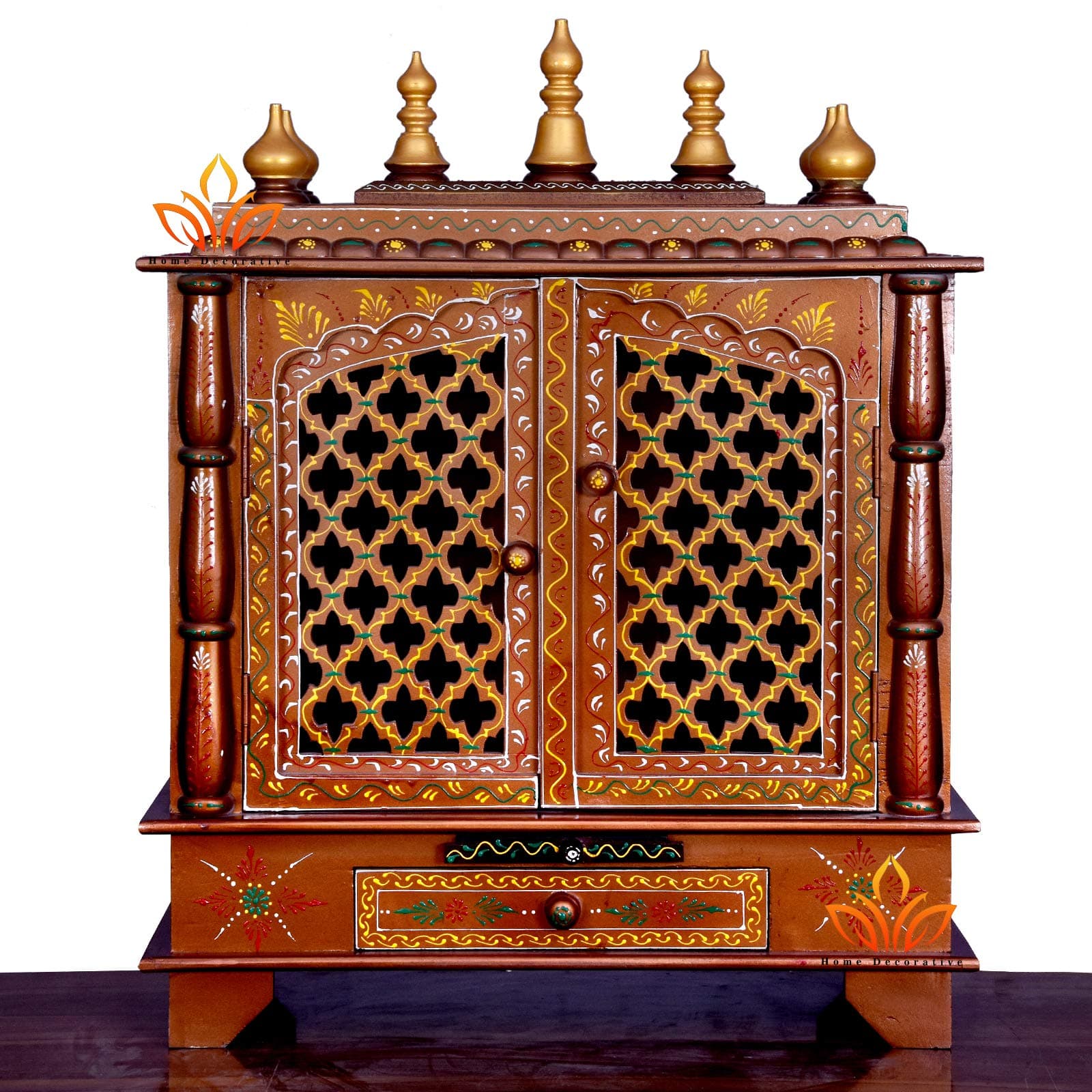 LOYALCRFAT Wooden Temple Large Size 24x12x30 Home Temple/Home mandir/god Stand for Home/Pooja Stand/Home mandap/mandapam/Pooja mandir with Doors (Medium 18x12x24 WxDxH INCH, Brown)