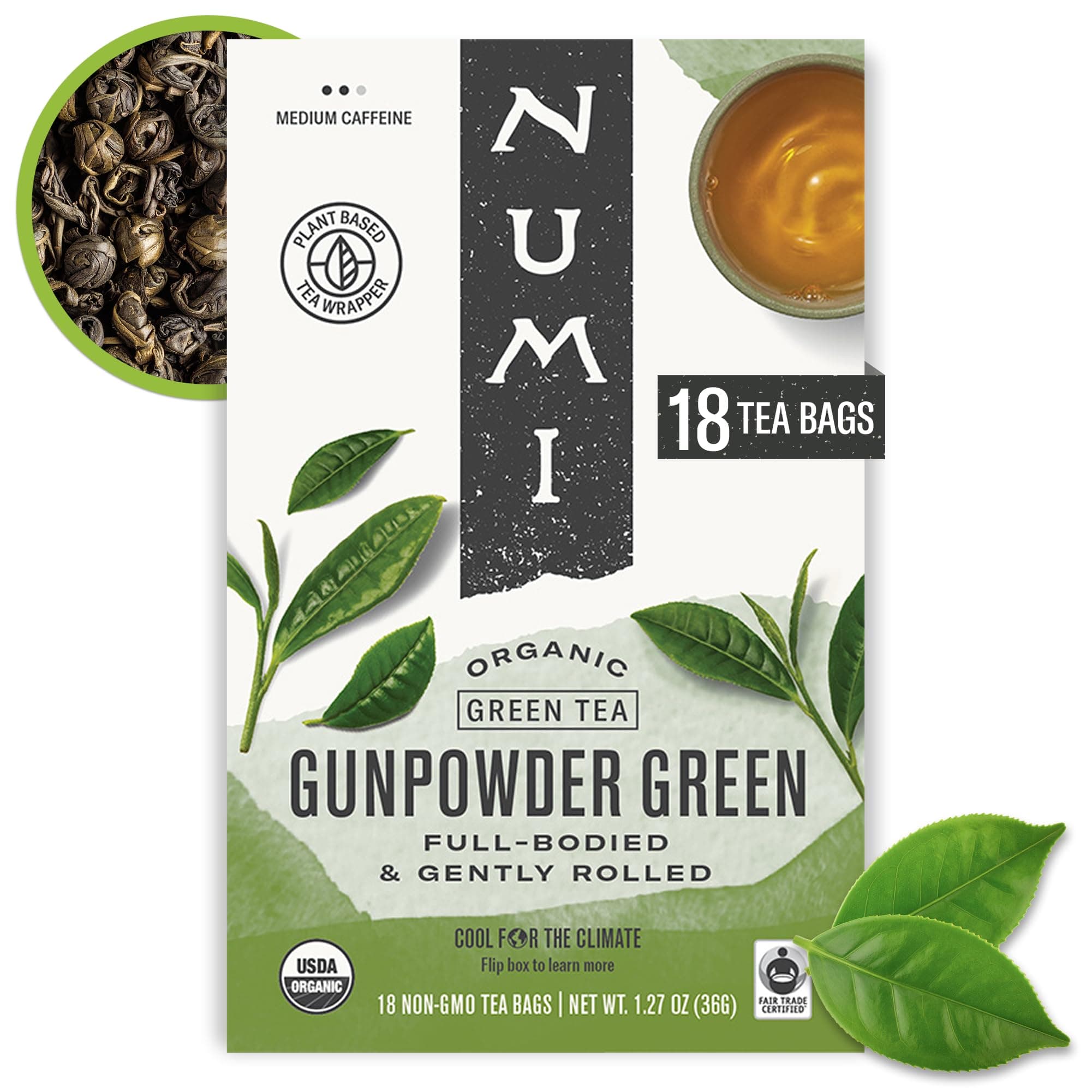 Numi Organic Gunpowder Green Tea - 18 Green Tea Bags - Microplastic Free