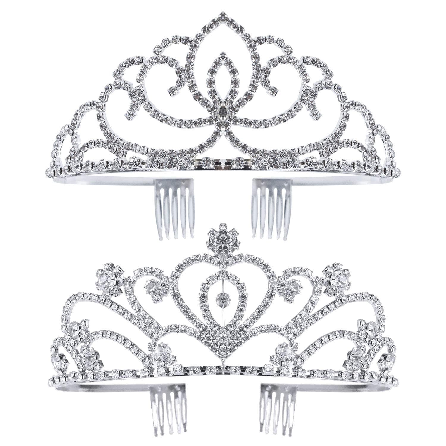 Pack of 2 Rhinestone Tiara Crown Exquisite Headband Comb Pin Wedding Bridal Birthday Tiaras