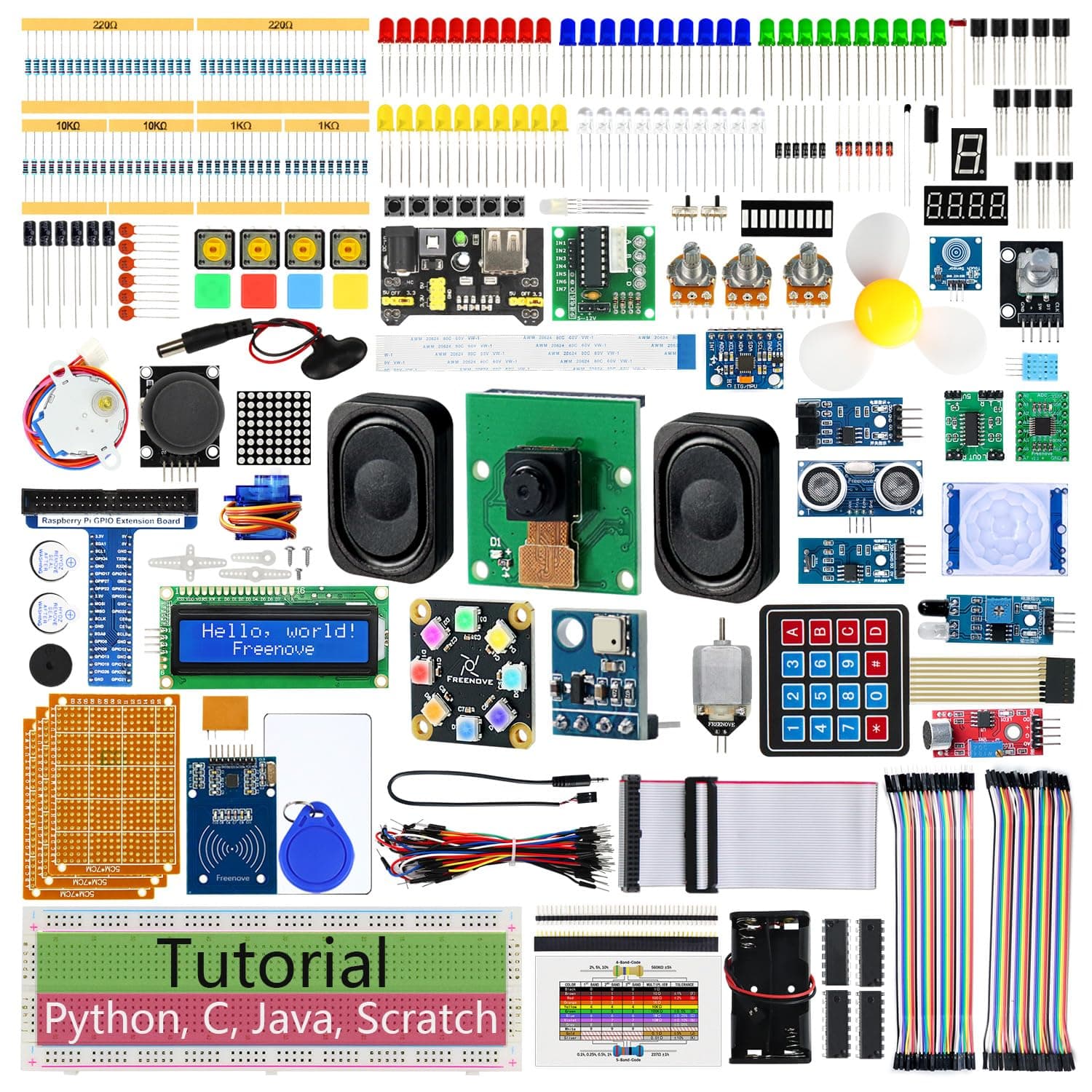 Complete Starter Kit for Raspberry Pi 5 4 B 3 B+ 500 Zero 2 W, 1170-Page Tutorial, Python C Java Scratch Processing Code, 386 Items, 164 Projects, Camera Speaker (Raspberry Pi NOT Included)