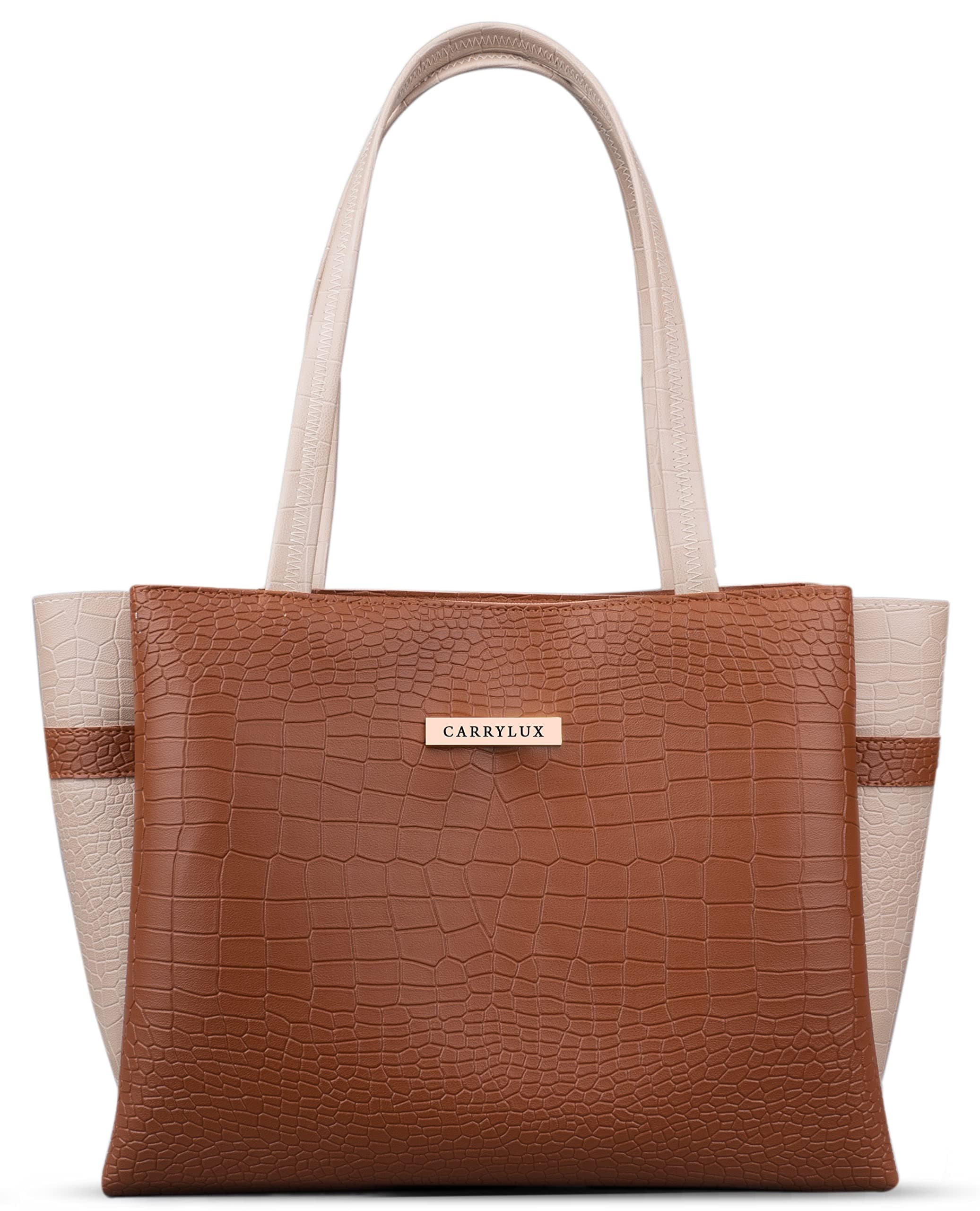 Dual Tone Large Capacity Croco Pattern Tote Handbags Purses Shoulder Bag For Womens