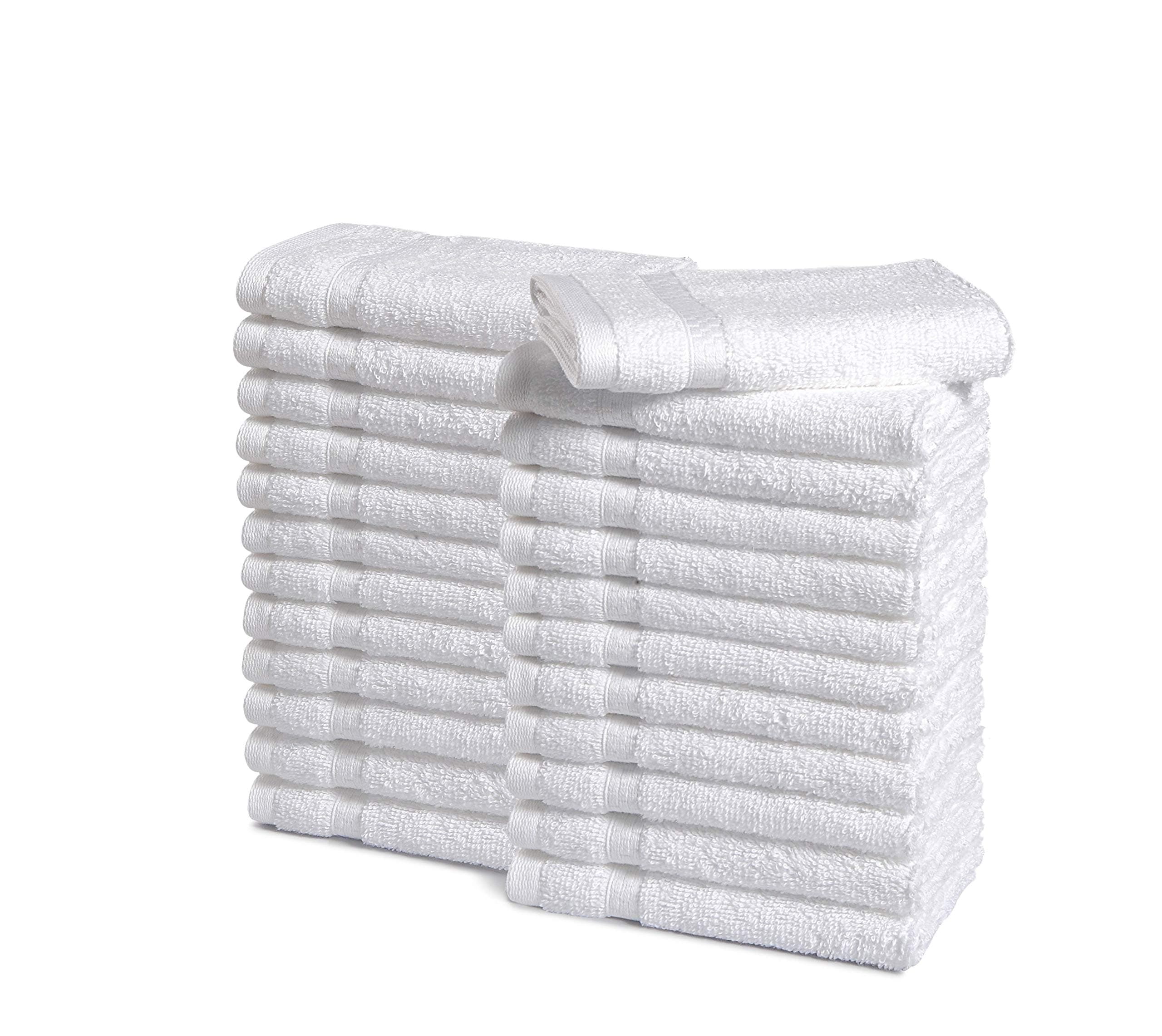 AmazonCommercial Premium 100% Cotton Washcloth Set- Pack of 24, 520 GSM, White