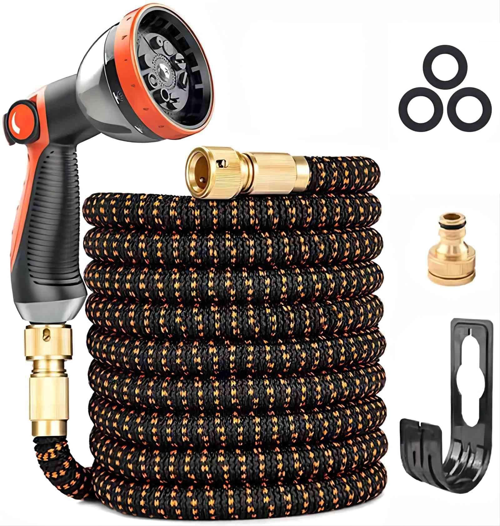 YofidraExpandable Garden Hose, Upgraded 3-Layer Latex Hose Pipe, 3/4"&1/2" Metal Connectors, Durable 3450D Weave, No-Kink Flexible Water Hose, 10 Function Spray (50ft/15m)
