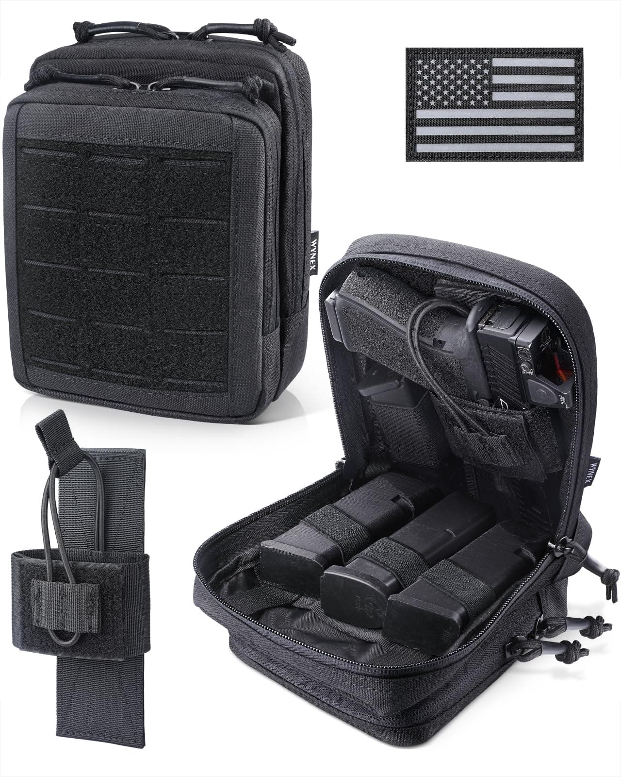 Molle Admin Pistol Pouch for Concealed Carry, Tactical EDC Belt Pouch Gun Bag Utility Tool EMT Organizer Pouch Medical CCW with Universal Pistol/Elastic Holster