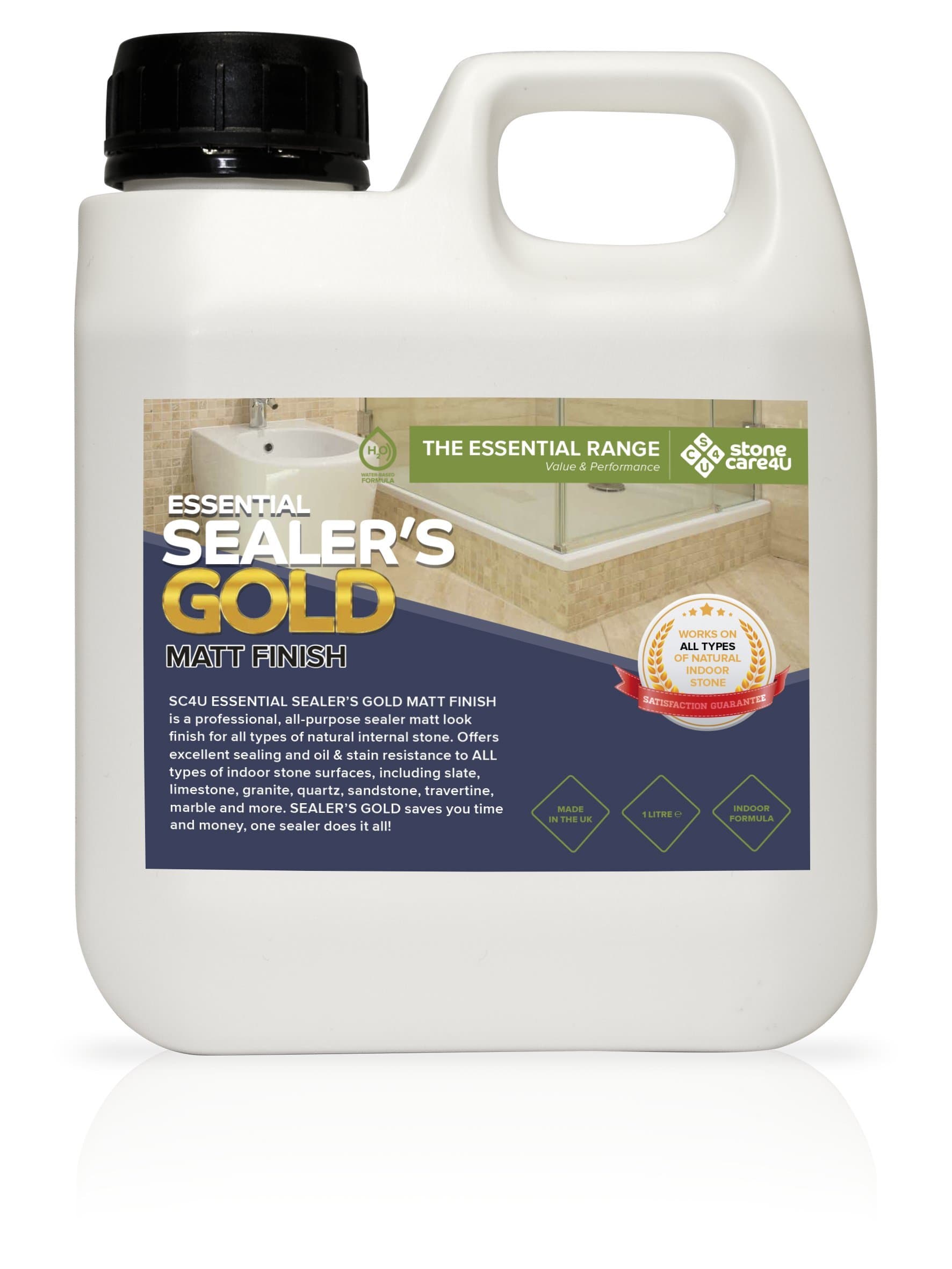 – StoneCare4u - Essential Sealer's Gold - MATT (Dry) Finish -1 Litre - Internal Floor and Tile Sealer. Long Lasting Natural Stone, Stain Resistant. The Professionals Choice for Slate & Stone…