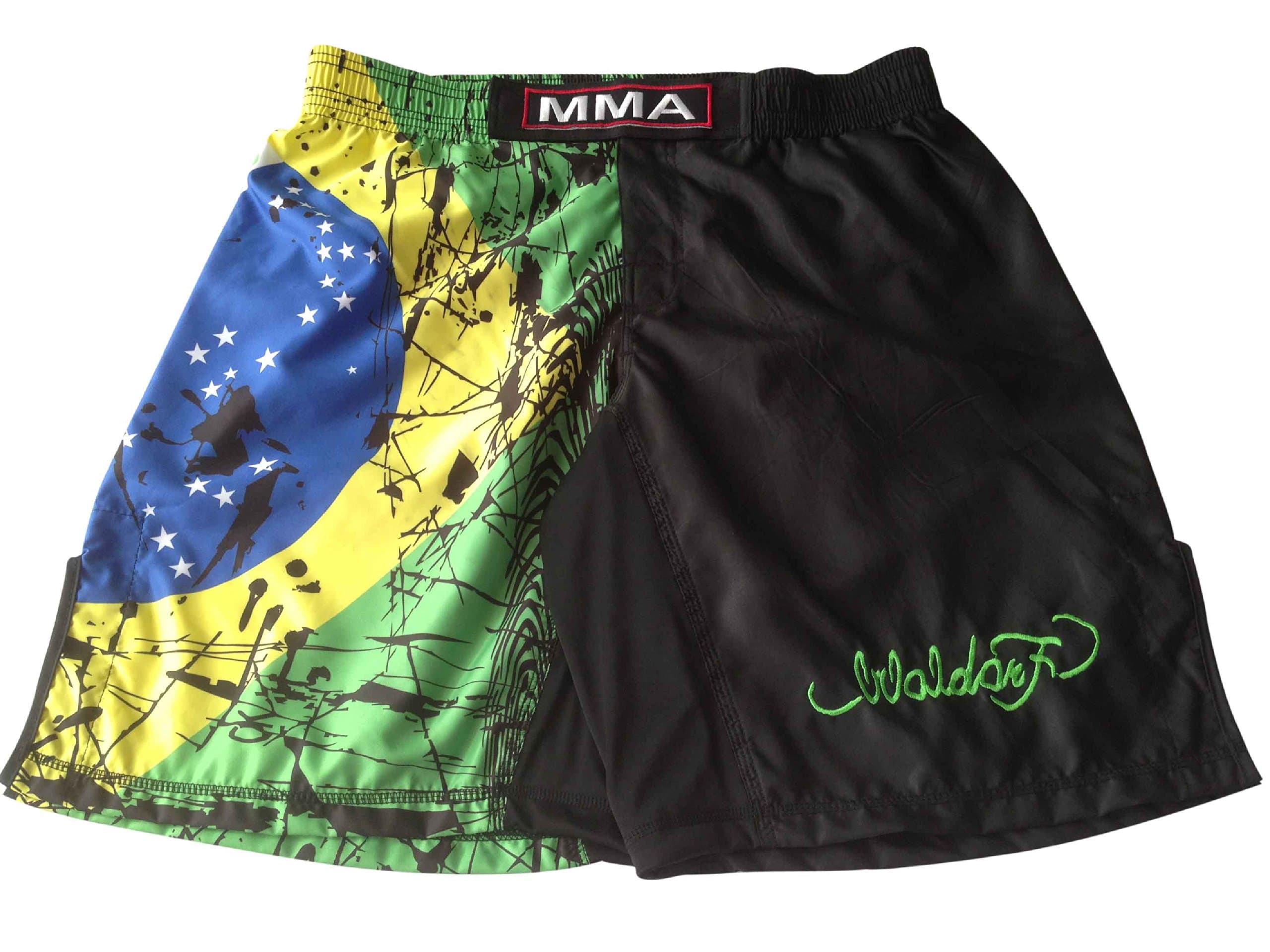 Woldorf USA MMA Mixed Martial Arts Shorts Brazilian Flag Lightweight Fabric for Comfort Flexibility Kickboxing Grappling Muay Thai Training Fighting Shorts