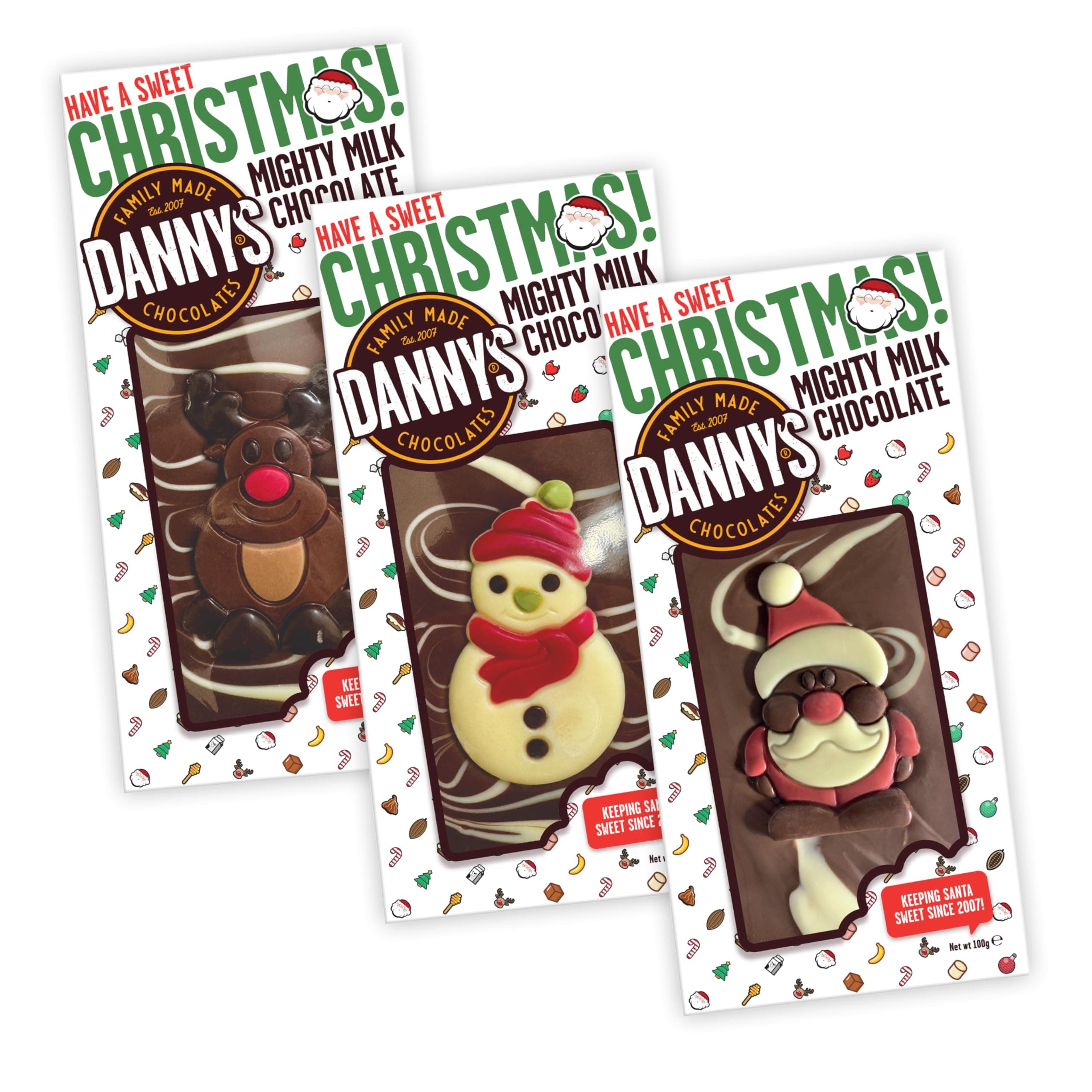 Christmas Chocolate Gift Box - 3 Large 100g Christmas Chocolate Bars - 1 x Santa, Snowmen, Reindeer - Secret Santa Gifts - Stocking Christmas Eve Box Fillers