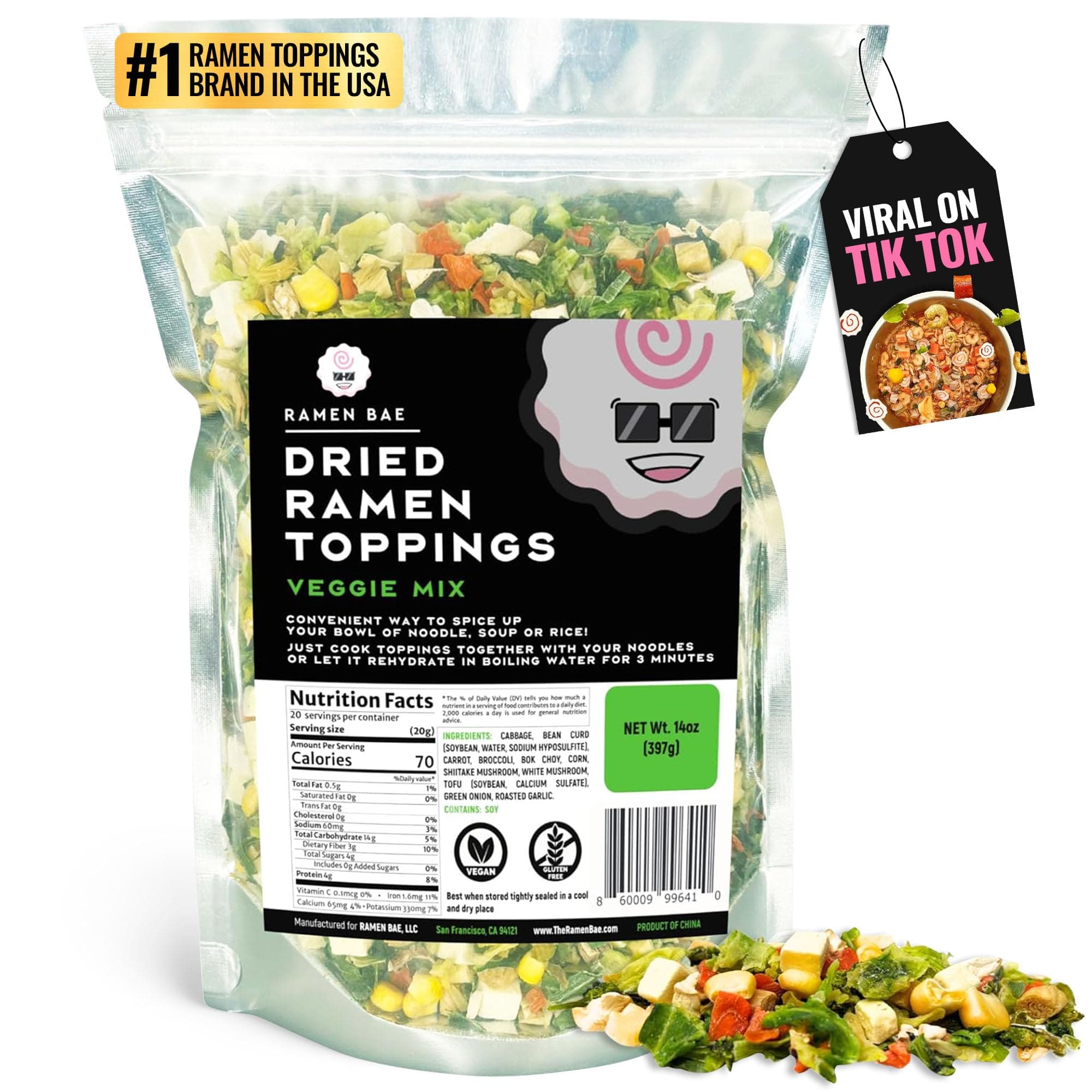 The Ramen Bae - Veggie Mix, Dried Ramen Toppings - Ramen Toppers - 14 oz.
