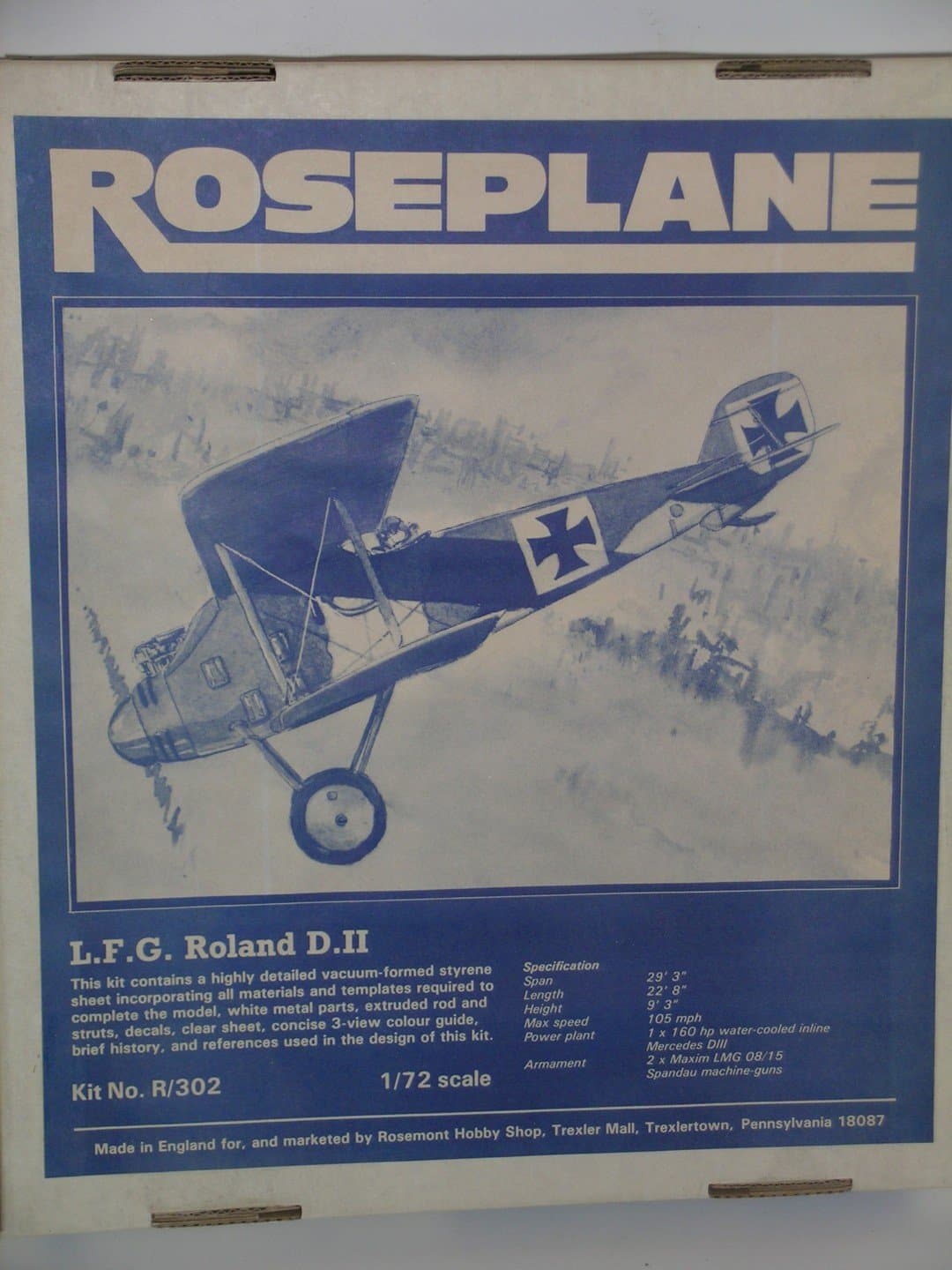 Roseplane"German WW I L.F.G. Roland D.II Aircraft Plastic Vacuum -Formed Kit