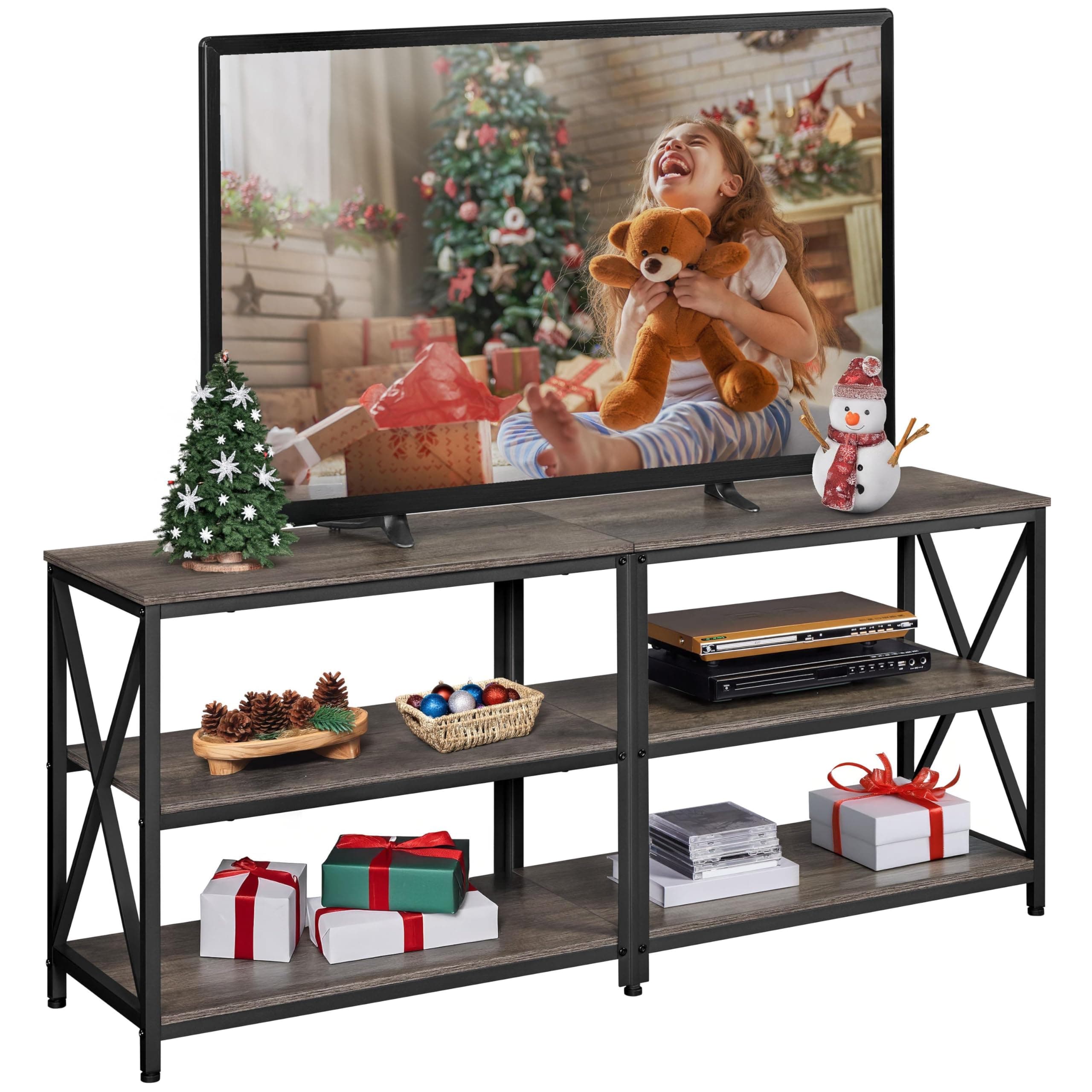 Yaheetech TV Stand for 65 Inches TV, Media Console Table for Living Room, Entertainment Center with Bookshelves, Taupe Wood