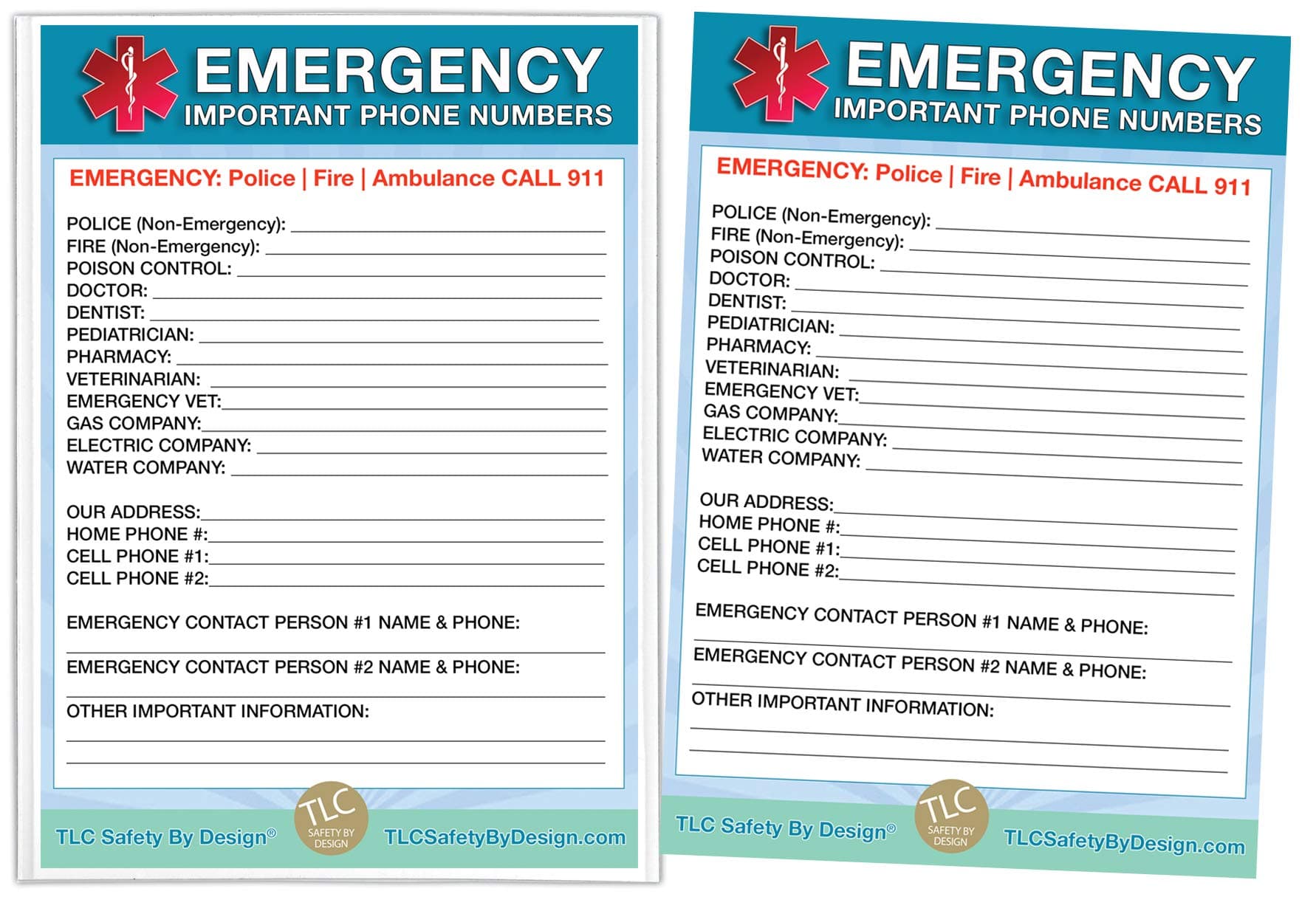 Emergency Contact Cards in Magnetic Sleeve Home Alone 5” x 7” Doctor Approved Refrigerator Important Phone Numbers Call List (2 Cards and 1 Magnetic Sleeve, Blue Medical ICE)