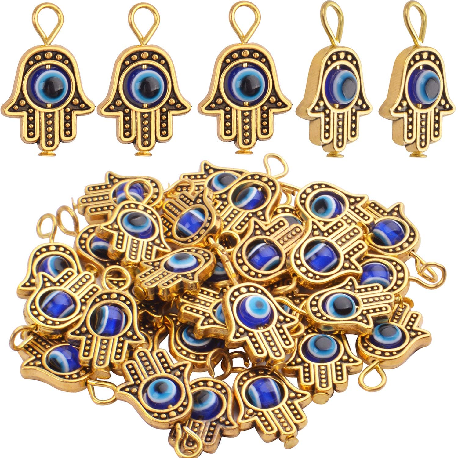 Aylifu Hamsa Hand Beads Frame Charms, Hamsa Evil Eye Pendant Hand of Fatima Symbol Charms for DIY Necklace Bracelet