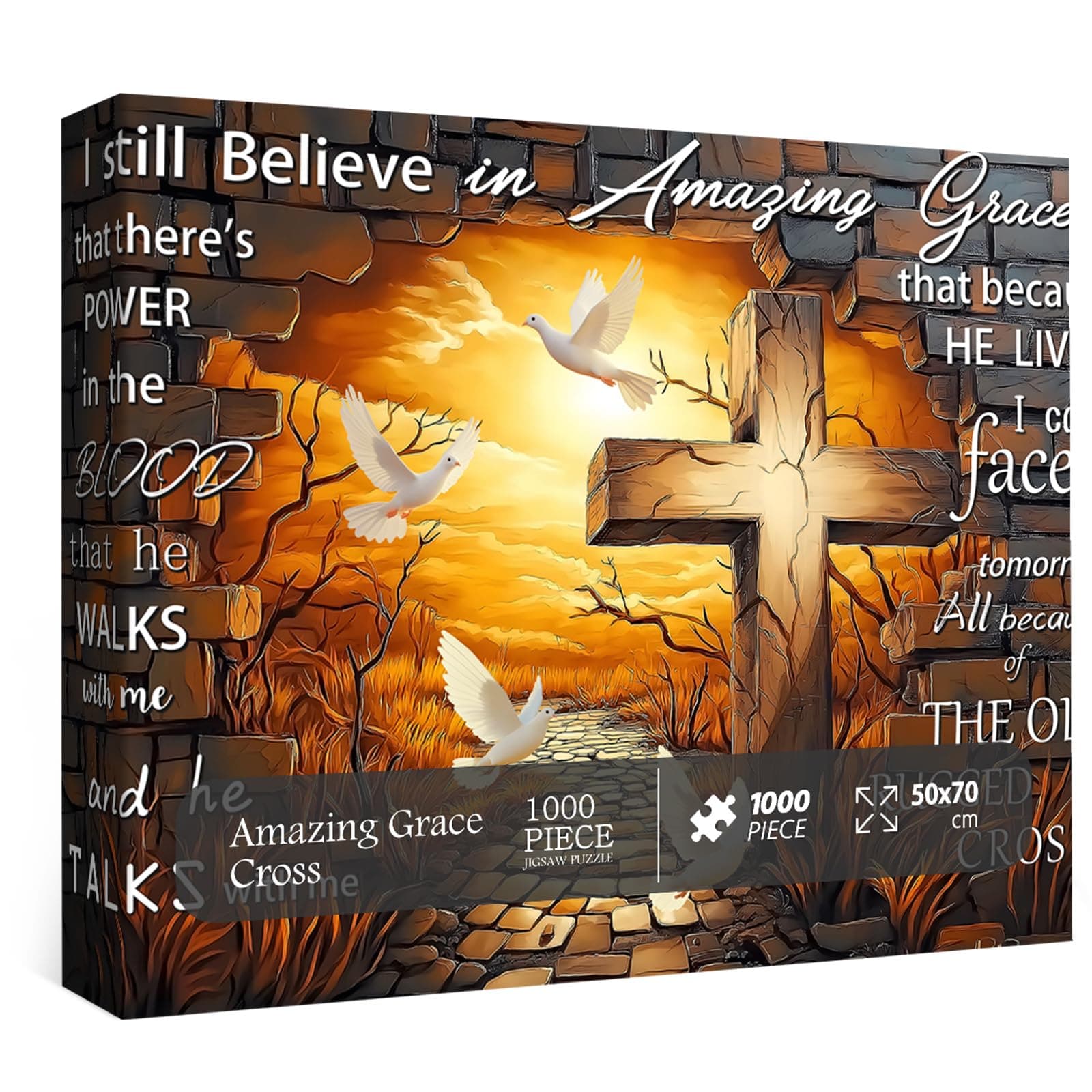 PICKFORU Jesus Cross Jigsaw Puzzle 1000 Pieces, Christian Bible Religious Puzzles for Adults, Bird Catholic Puzzle Christian Faith Inspirational, Expert Level, 70x50cm/27.5*19.7in