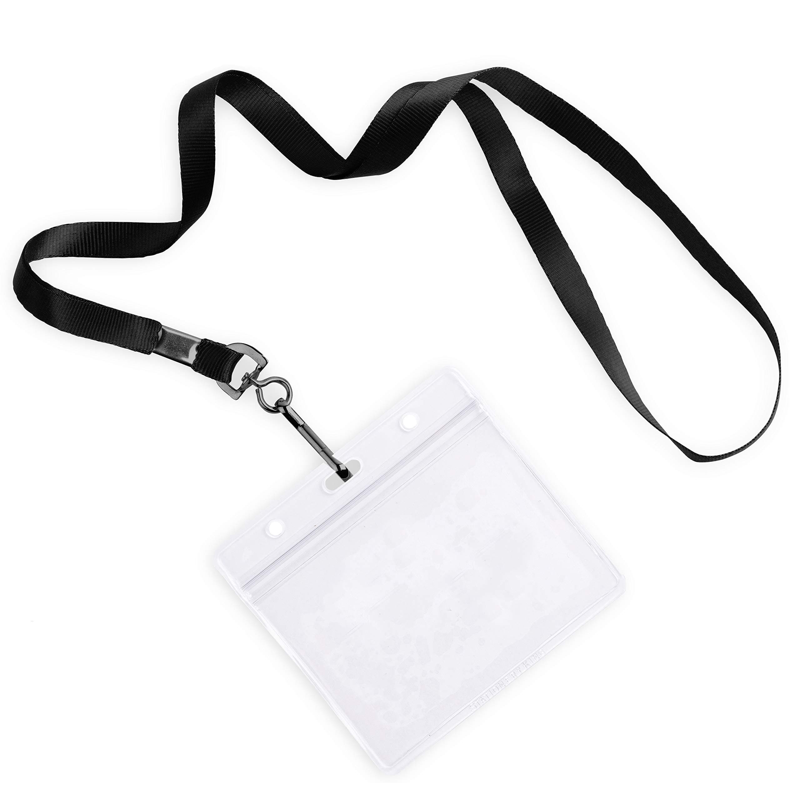 Durably Woven Lanyards & 3 x 4 Horizontal ID Badge Holders ~Premium Quality, Waterproof & Dustproof ~ for Moms, Teachers, Tours, Events, Businesses, Cruises & More (25 Pack, Black) by Stationery King