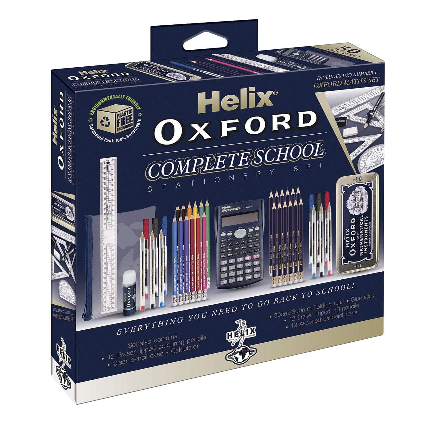 Helix Oxford Complete Back to School Stationery Set - Comprehensive Helix Oxford school supplies set including Maths Set, Pens, Ruler, Scientific Calculator & More - Ideal for High School or College