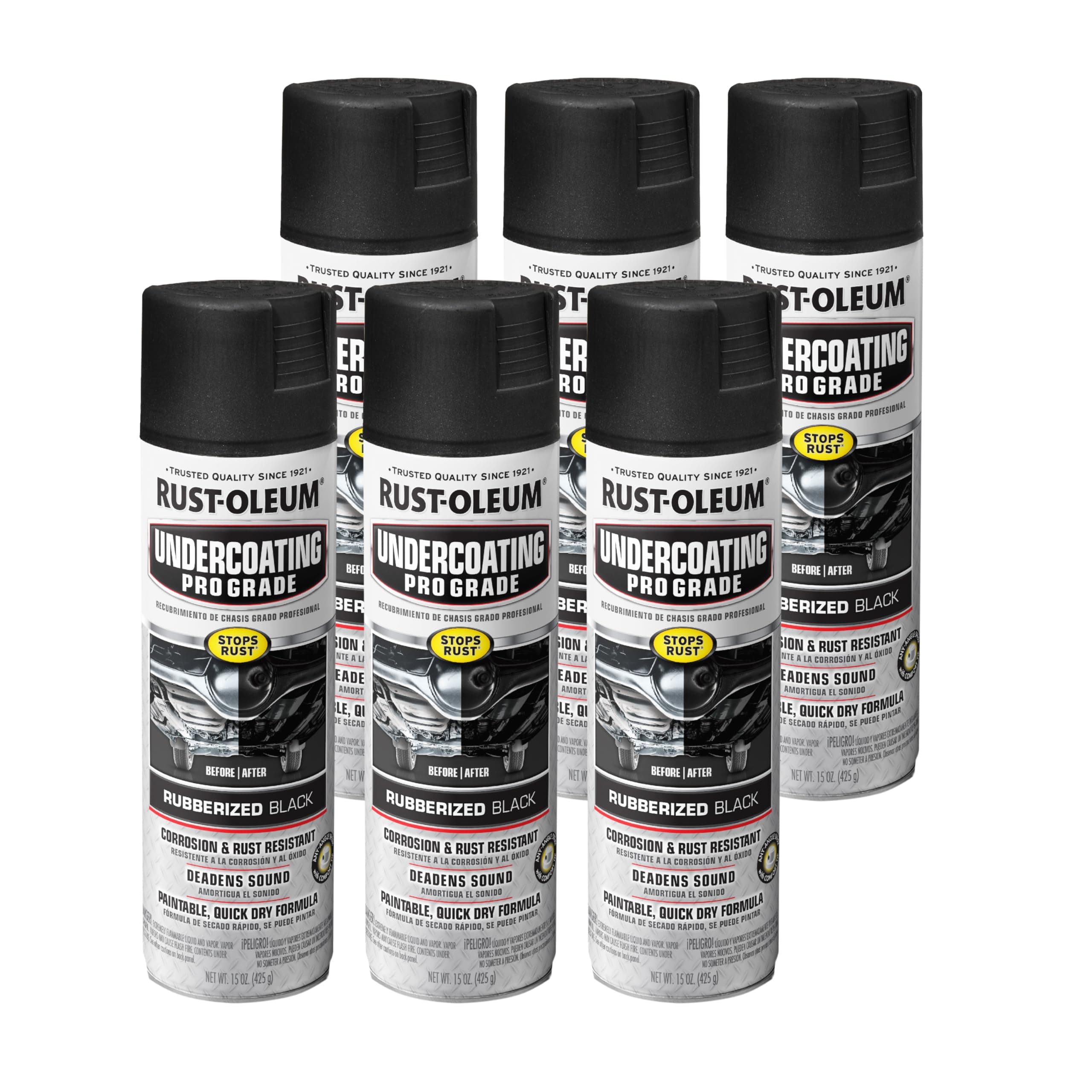 Rust-Oleum 248656-6PK Stops Rust Professional Grade Undercoating Spray Paint, 15 oz, Rubberized Black, 6 Pack